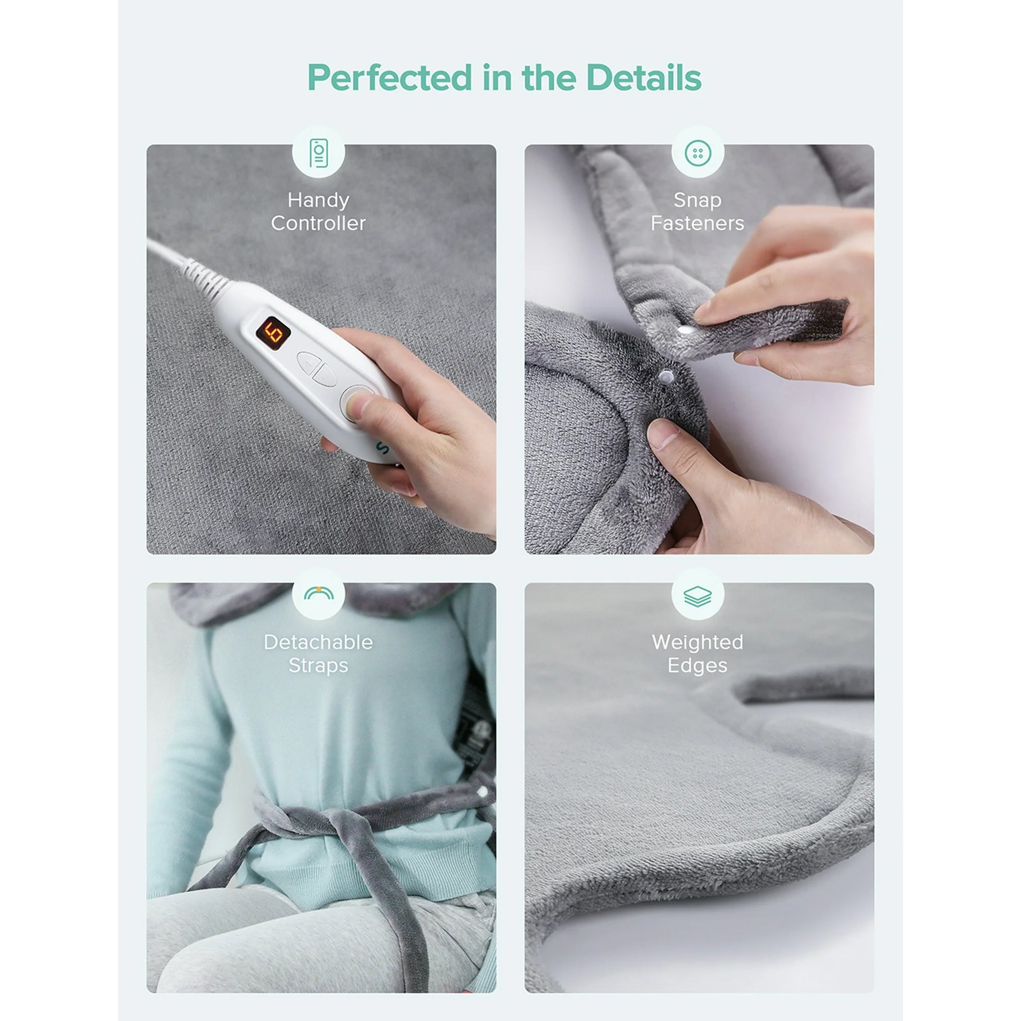 Heating Pad for Neck and Shoulders, 35” x 27” Extra Large Back Pain Relief Electric Heating Wrap, Dry & Moist Heat Therapy, 6 Temperature Settings, Machine Washable, 2 Hours Auto Shut-Off