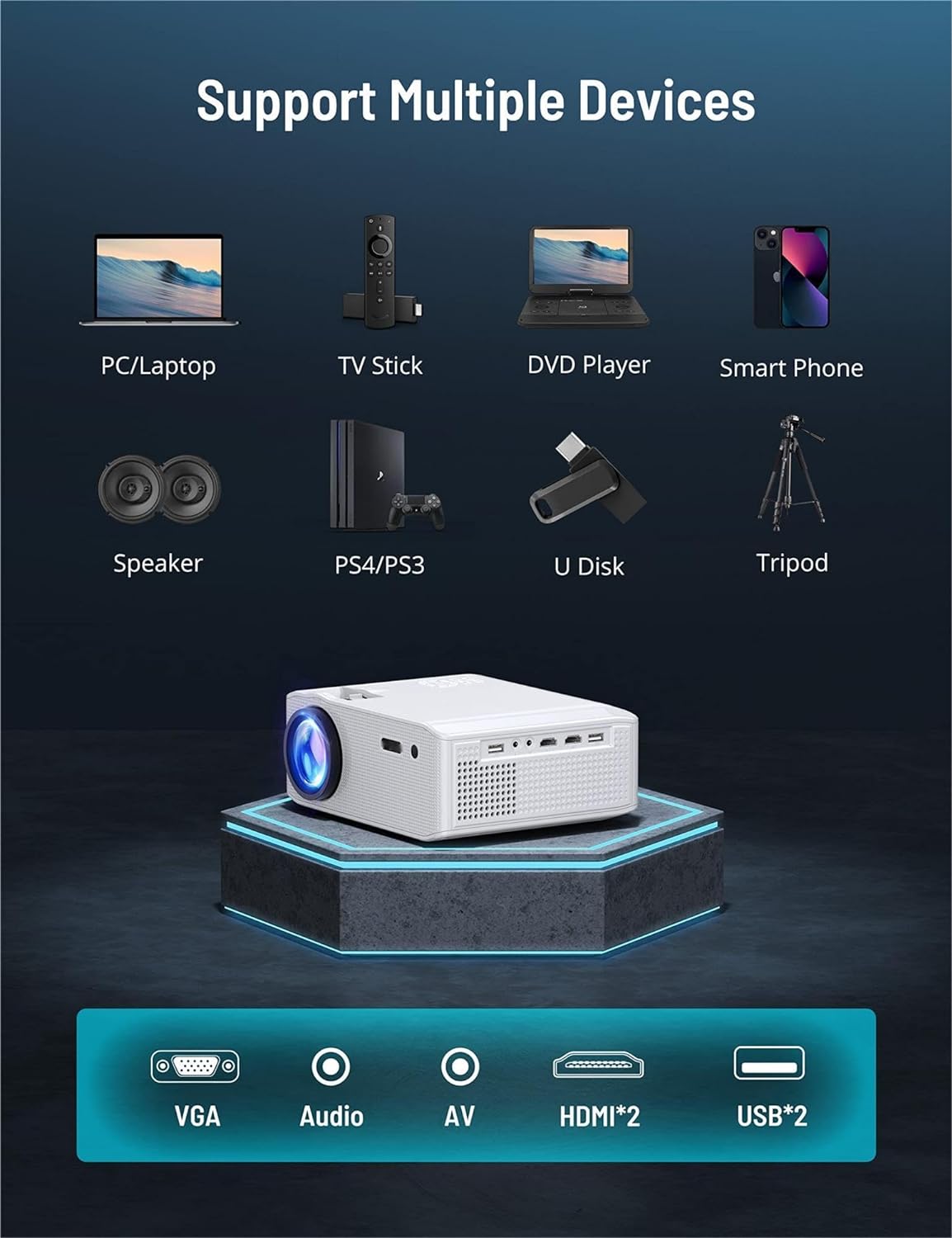 1080P WIFI Projector with Bluetooth Supported PE-SP001