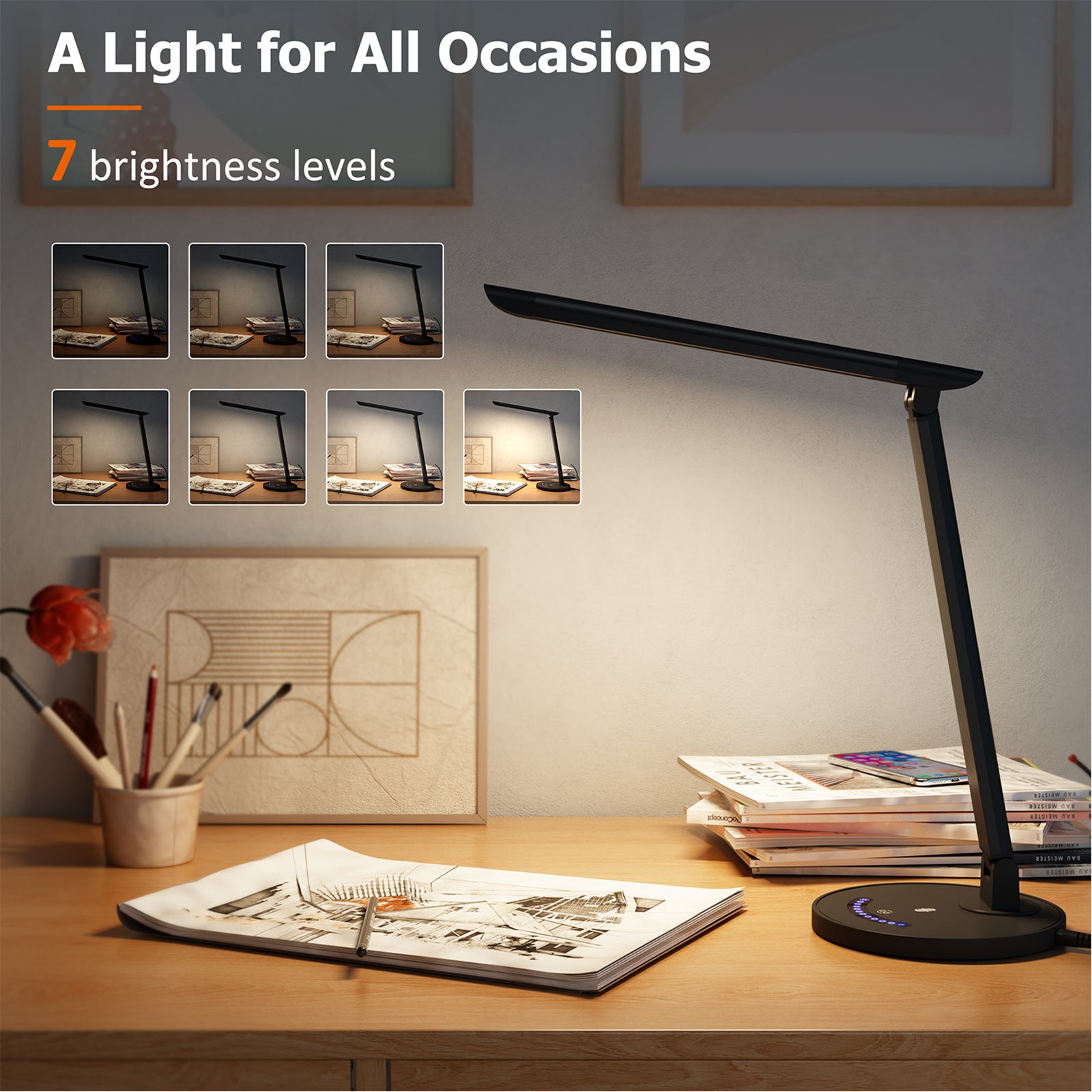 TaoTronics LED Desk Lamp TT-DL13 Office Table 35-Modes Lamps with Stable USB Charging Port & Touch Control
