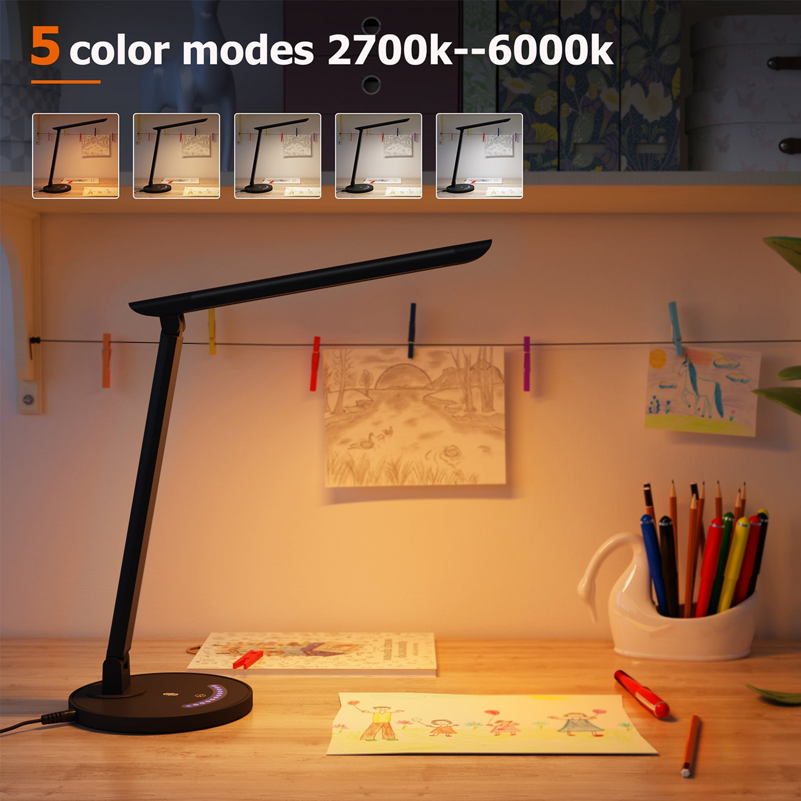 TaoTronics LED Desk Lamp TT-DL13 Office Table 35-Modes Lamps with Stable USB Charging Port & Touch Control