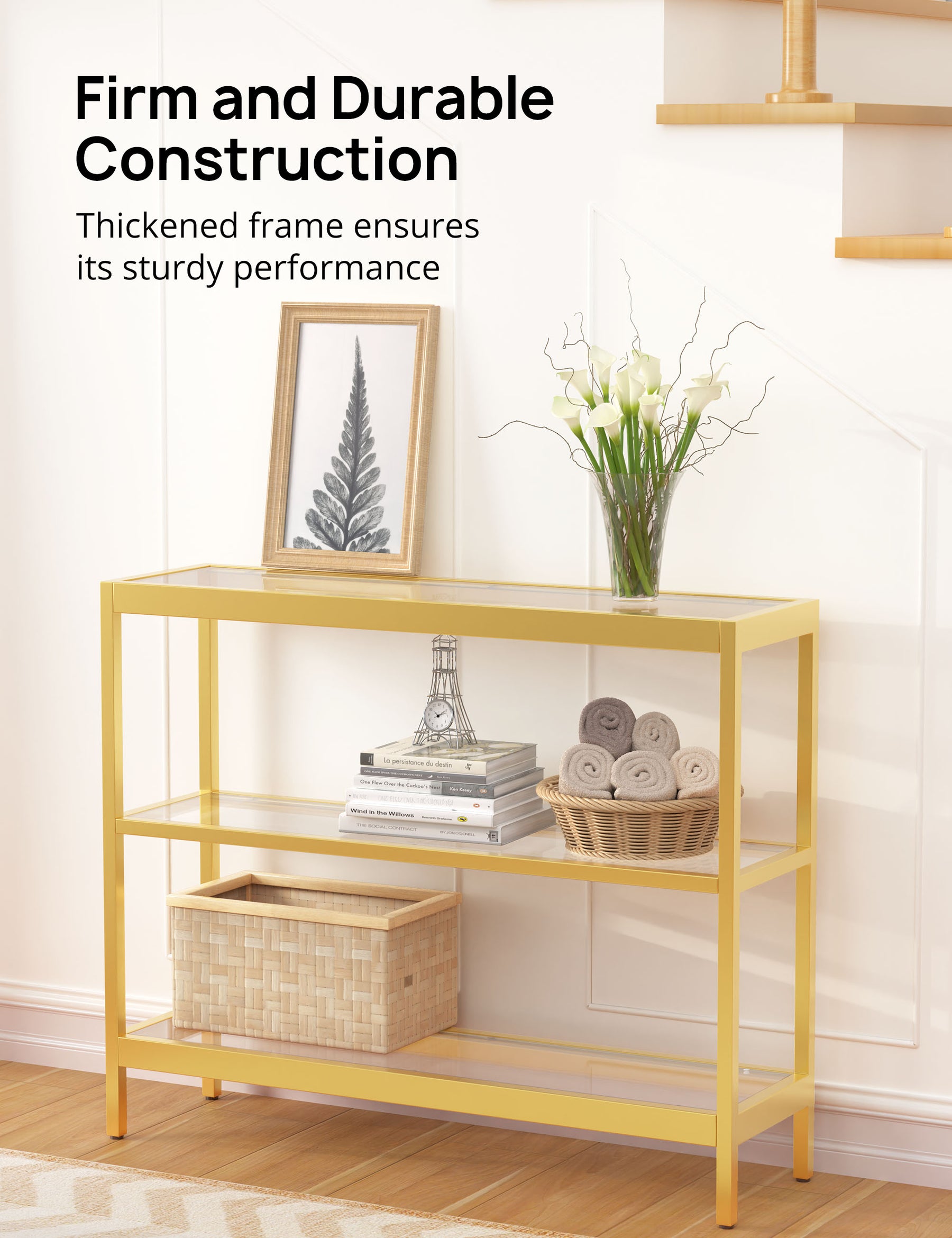 Cyber Monday Evajoy Console Table, 35" Entryway Table with 3 Tiers, Foyer Tables, Open Glass Sofa Table 2023