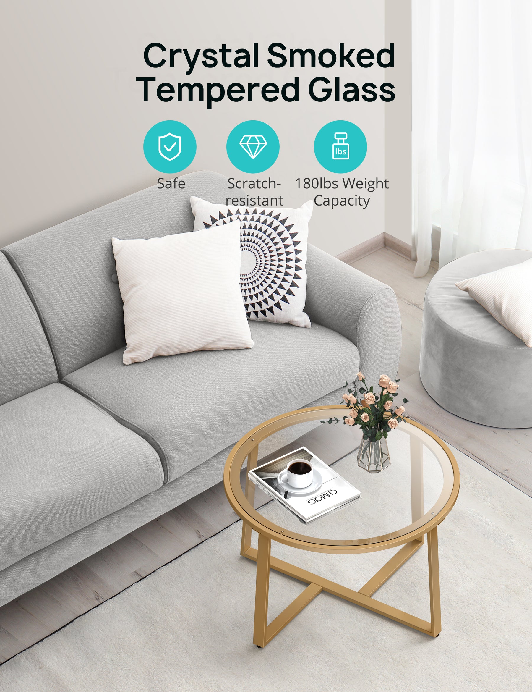 Cyber Monday Evajoy Coffee Table, 27.6" Round Coffee Table with Tempered Glass Surface 2023