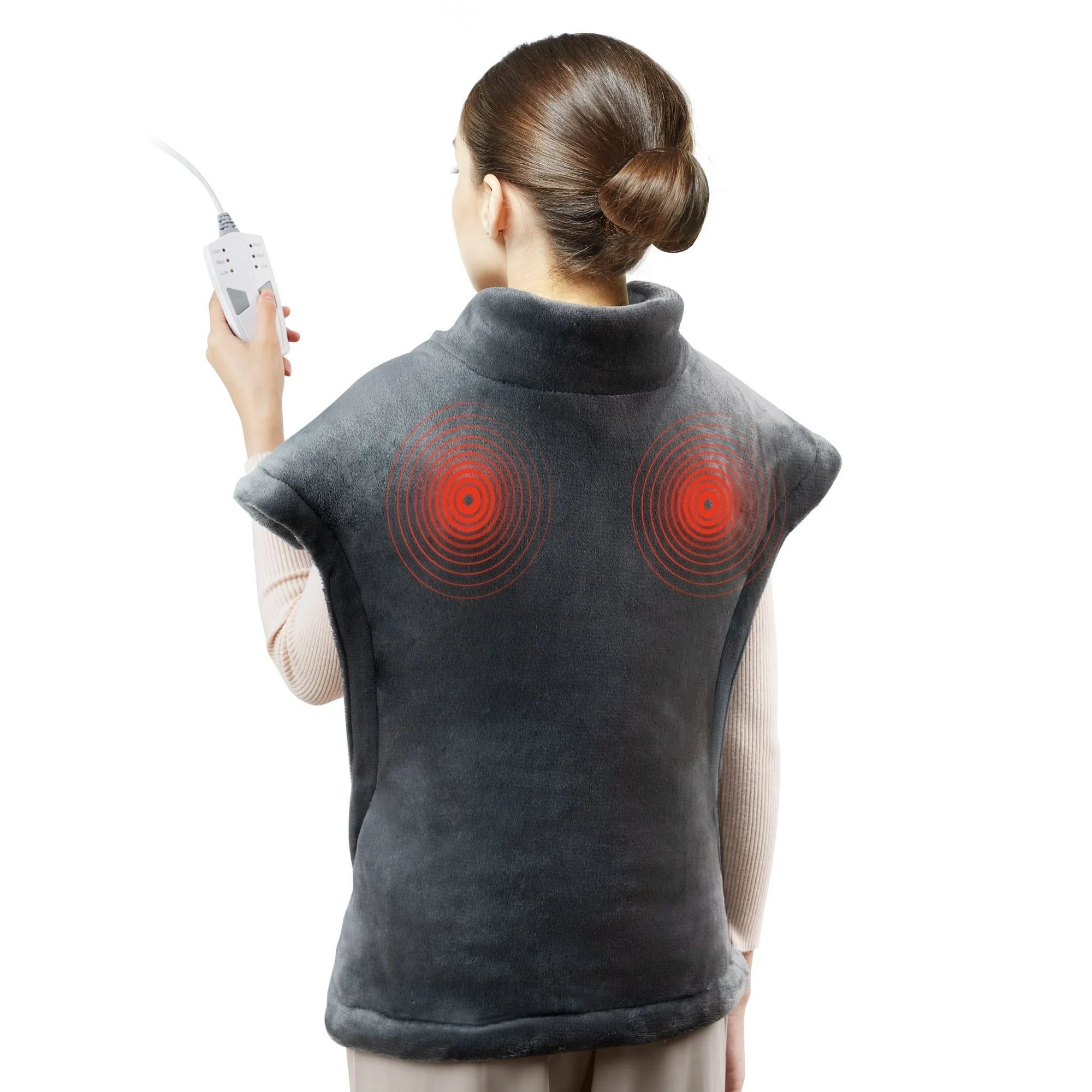 Evajoy Heating Pad for Back Pain Relief, 24" x 29.5" Extra-Large Electric Massager Heating Pad for Neck, Back, Shoulders with 3 Heat Levels, 6 Massage Settings WM