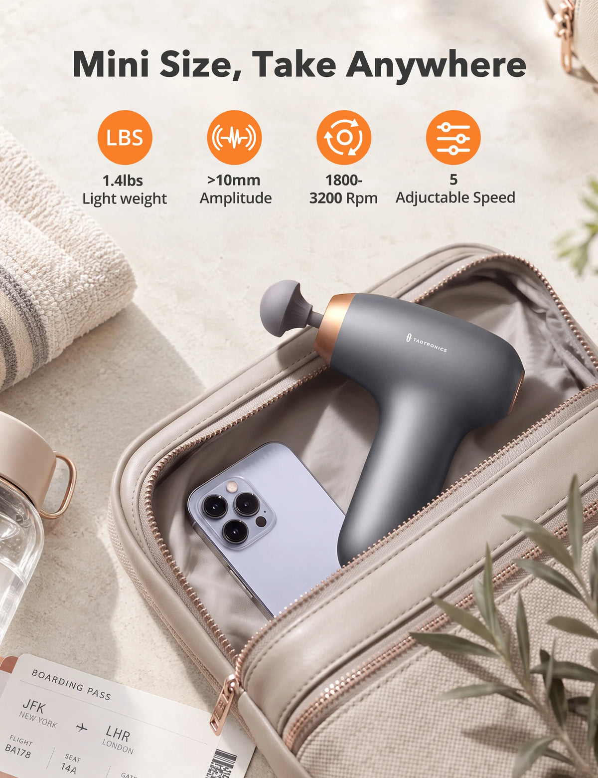 TaoTronics TT-PCA006 Portable Mini Massage Gun, Quiet Deep Tissue Massager for Everyday Muscle Relief