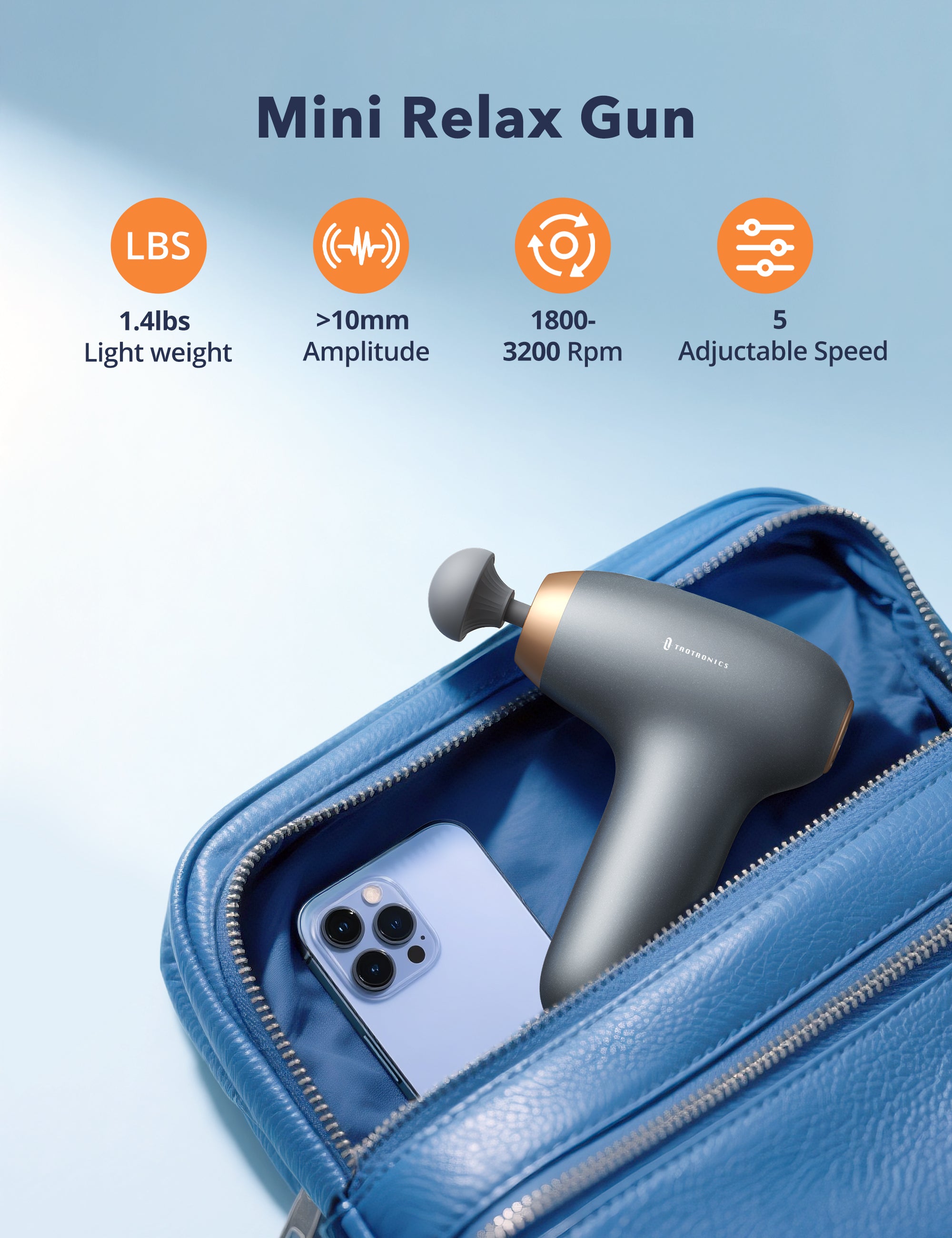 TaoTronics | Massage Gun TT-PCA006, Ergonomic Self-Care Mini Relax Massage Gun