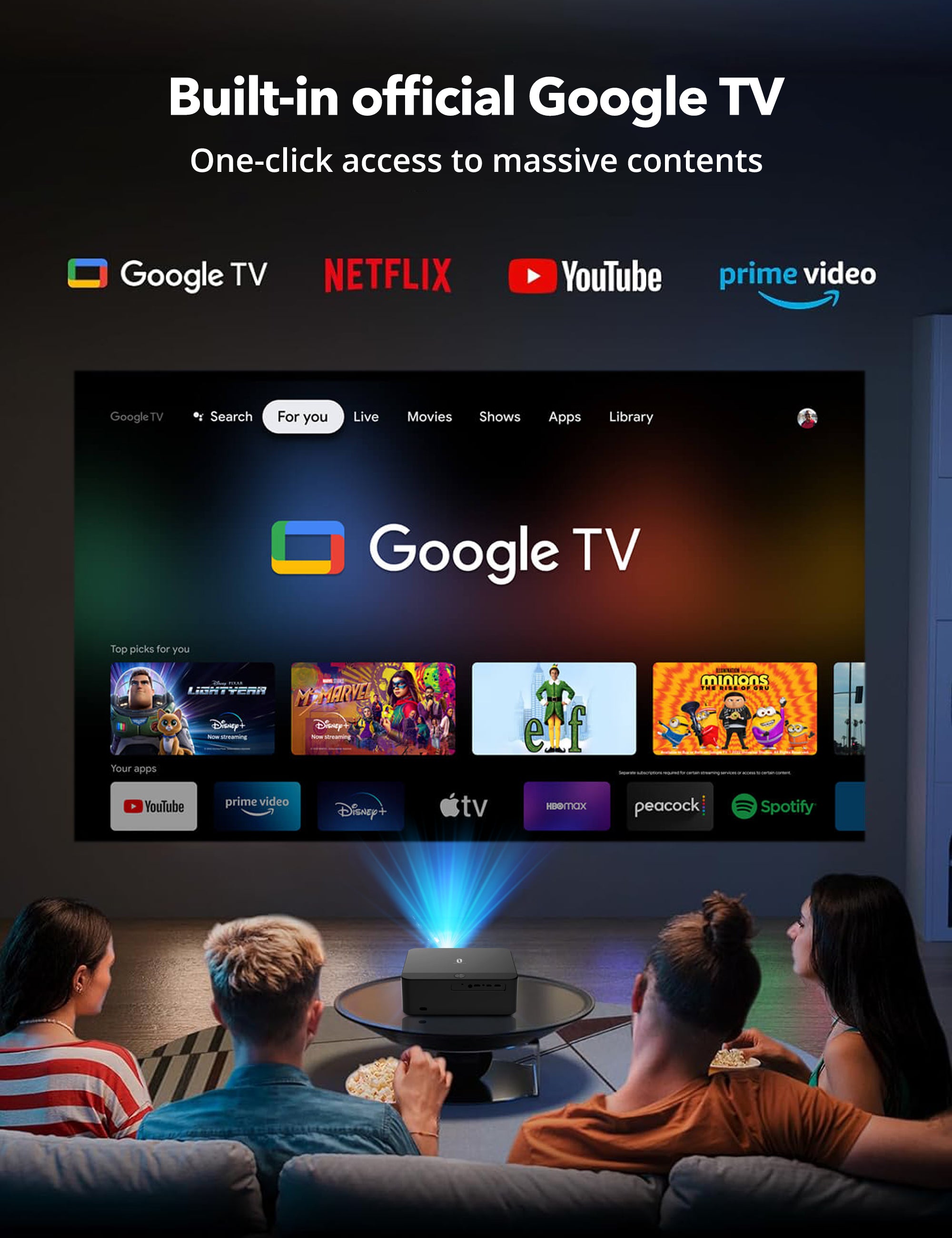 TaoTronics | Smart 4K Projector Google TV Wi-Fi 6 Auto Adjust TT-SP011