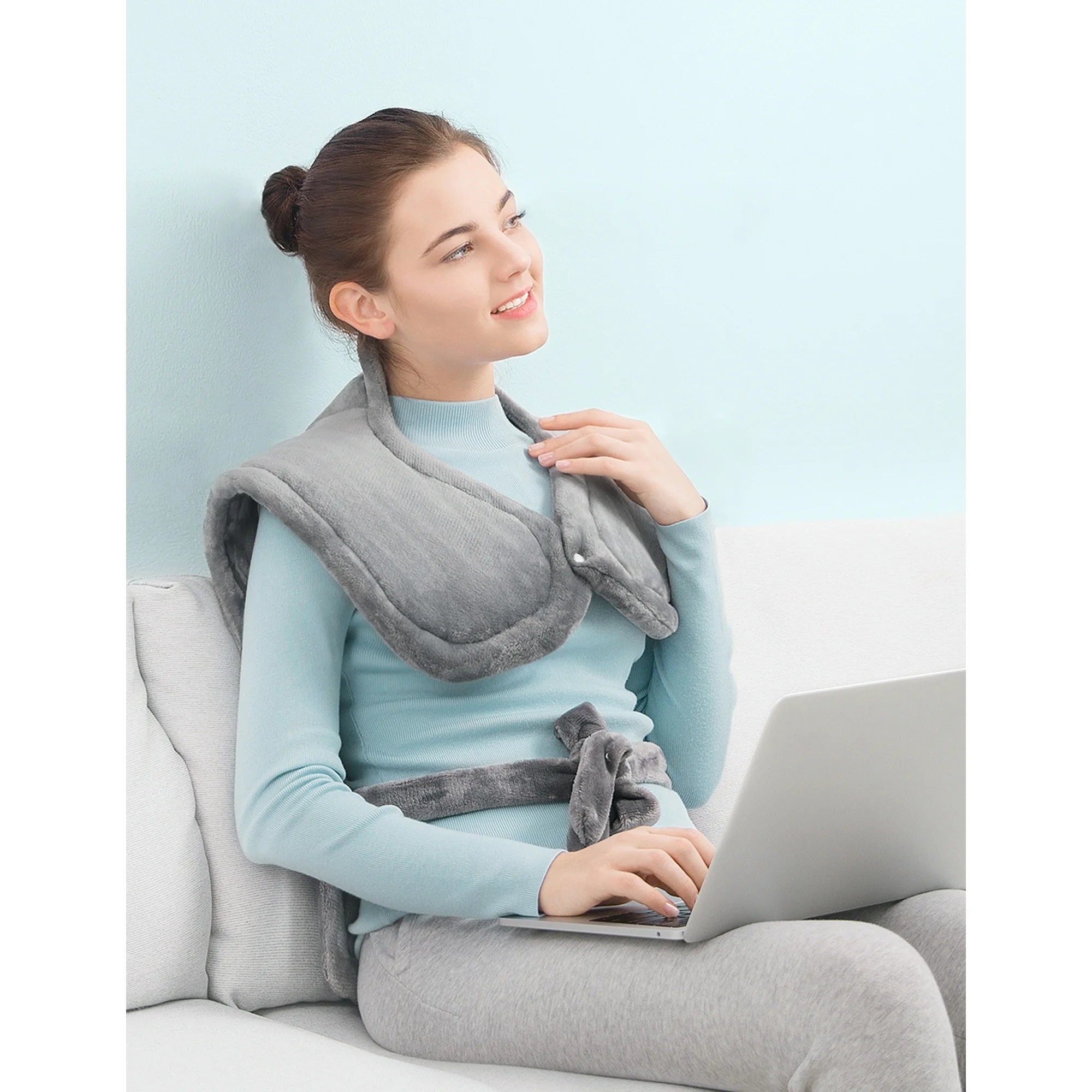 Heating Pad for Neck and Shoulders, 35” x 27” Extra Large Back Pain Relief Electric Heating Wrap, Dry & Moist Heat Therapy, 6 Temperature Settings, Machine Washable, 2 Hours Auto Shut-Off