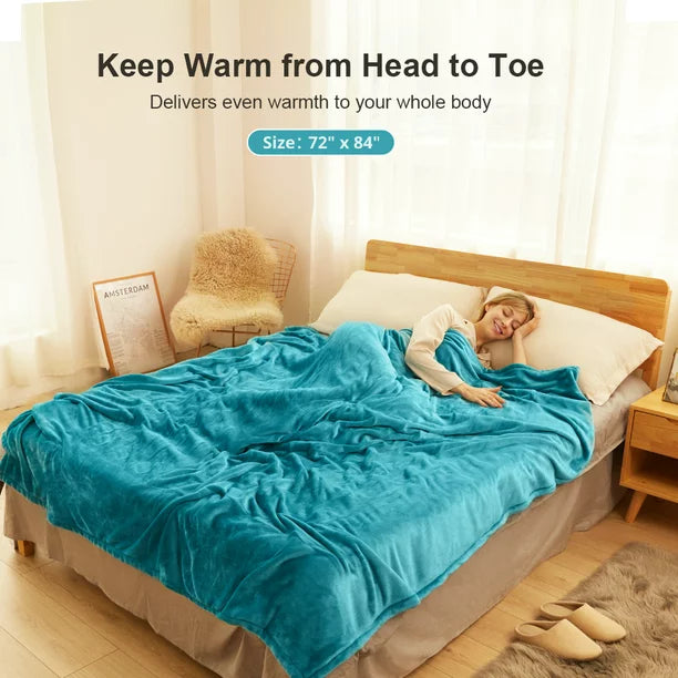 Heated Blanket Throw, Homech Full 72" x 84" Oversized Electric Flannel Blanket with 10 Heating Levels