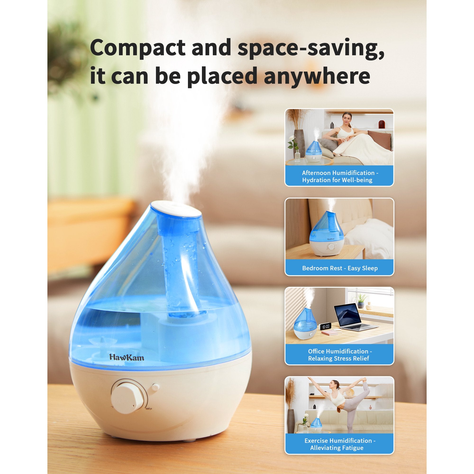 TaoTronics Humidifiers for Bedroom Baby (1.8L Water Tank), Cool Mist Humidifiers with Easy to Clean, Night Light, Auto Shut-Off, Small Humidifiers for Home, Large Room, Nursery, Office, Plants WM