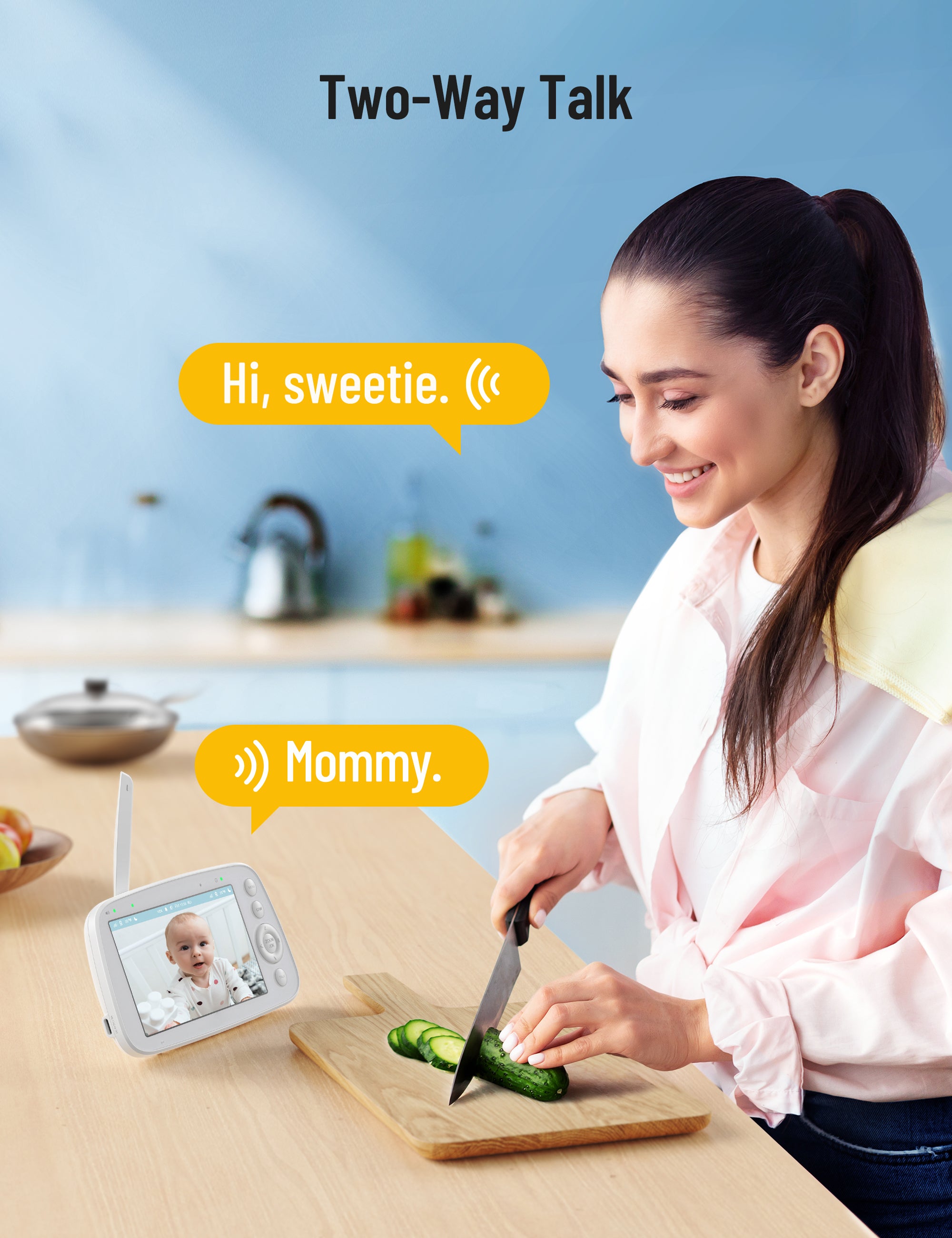 720P HD Baby Monitor IH003, Wide-Angle Monitoring, 5 inch Display