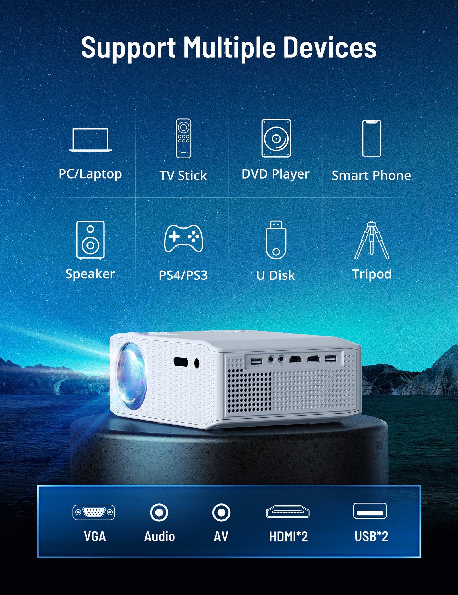 1080P WIFI Projector with Bluetooth Supported PE-SP001