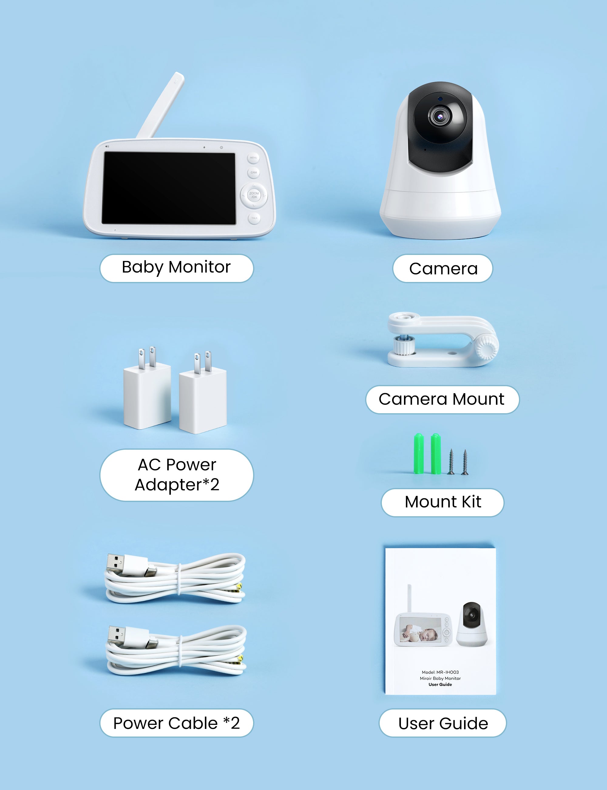 720P HD Baby Monitor IH003, Wide-Angle Monitoring, 5 inch Display