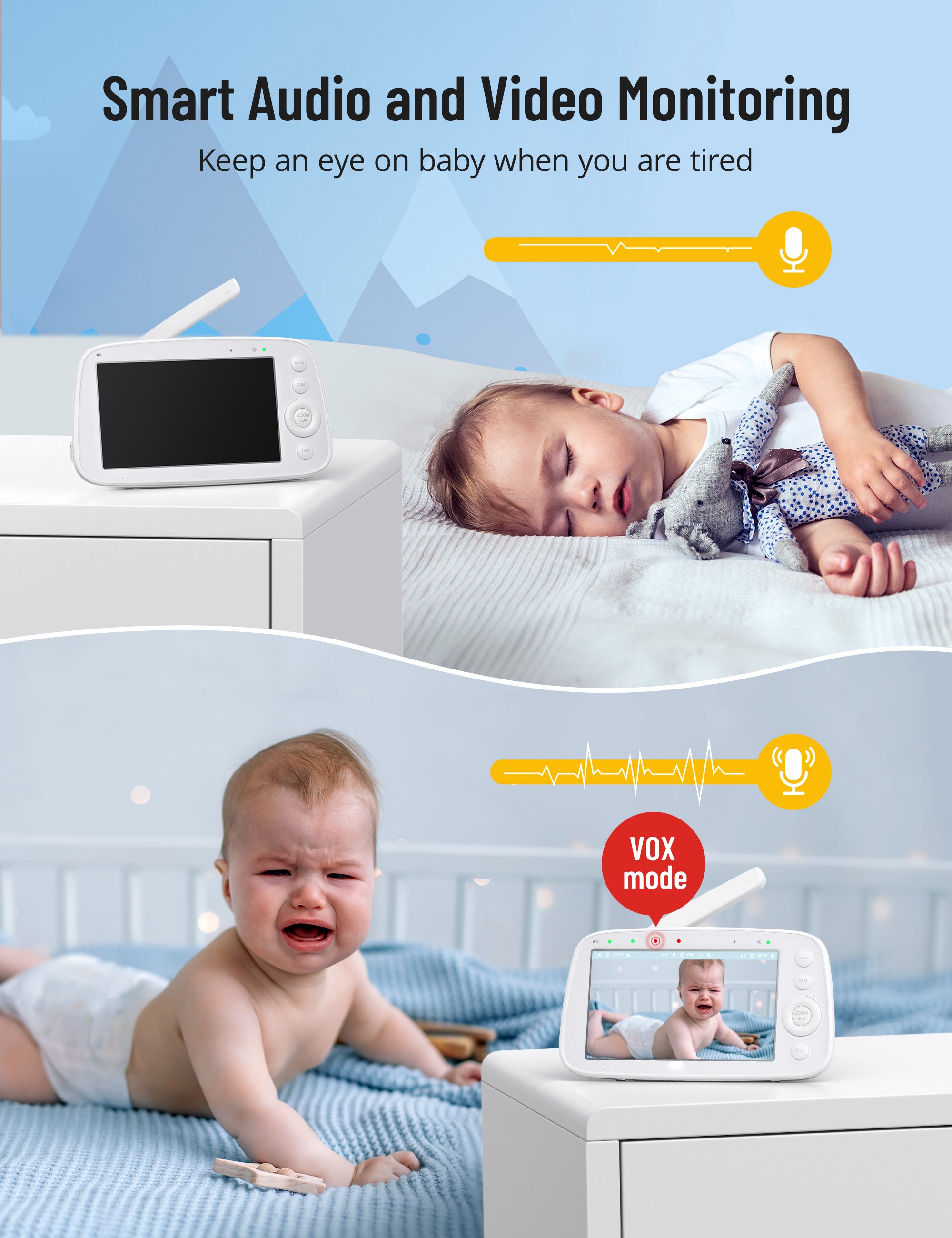 720P HD Baby Monitor IH003, Wide-Angle Monitoring, 5 inch Display