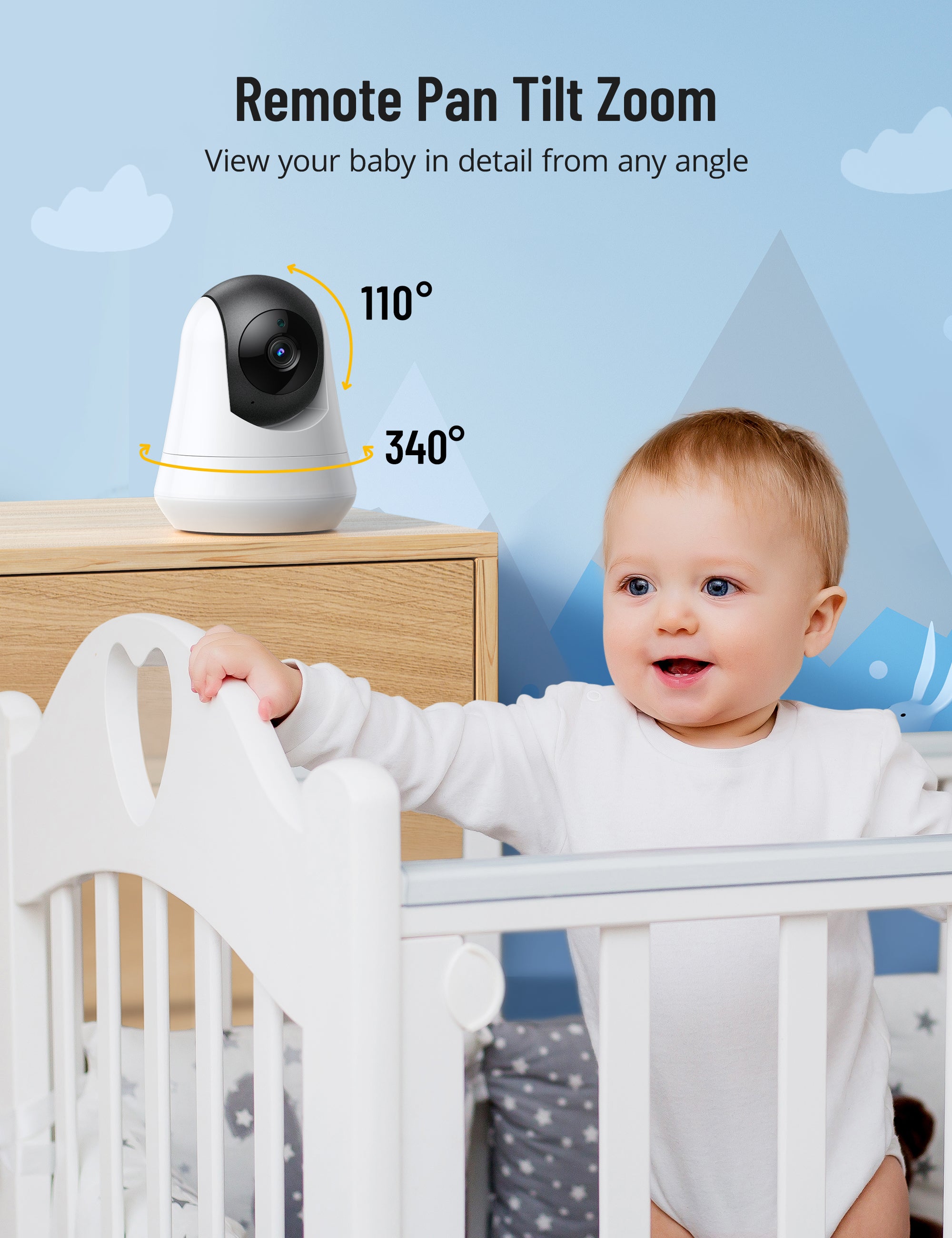 720P HD Baby Monitor IH003, Wide-Angle Monitoring, 5 inch Display