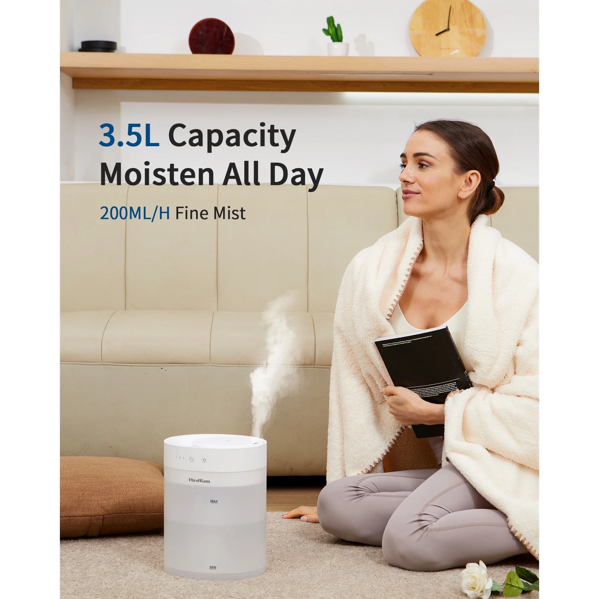 TaoTronics Humidifiers for Bedroom, 3.5L Cool Mist Humidifiers with Easy to Top Fill and Clean, Auto Shut-off, BPA-Free & 26H Runtime, Air Humidifier for Home Large Room Baby Nursery Plants & Offices WM