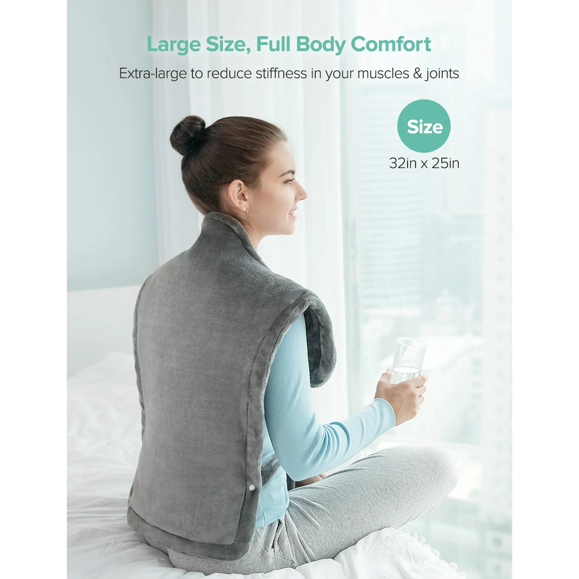 Heating Pad for Neck and Shoulders, 35” x 27” Extra Large Back Pain Relief Electric Heating Wrap, Dry & Moist Heat Therapy, 6 Temperature Settings, Machine Washable, 2 Hours Auto Shut-Off