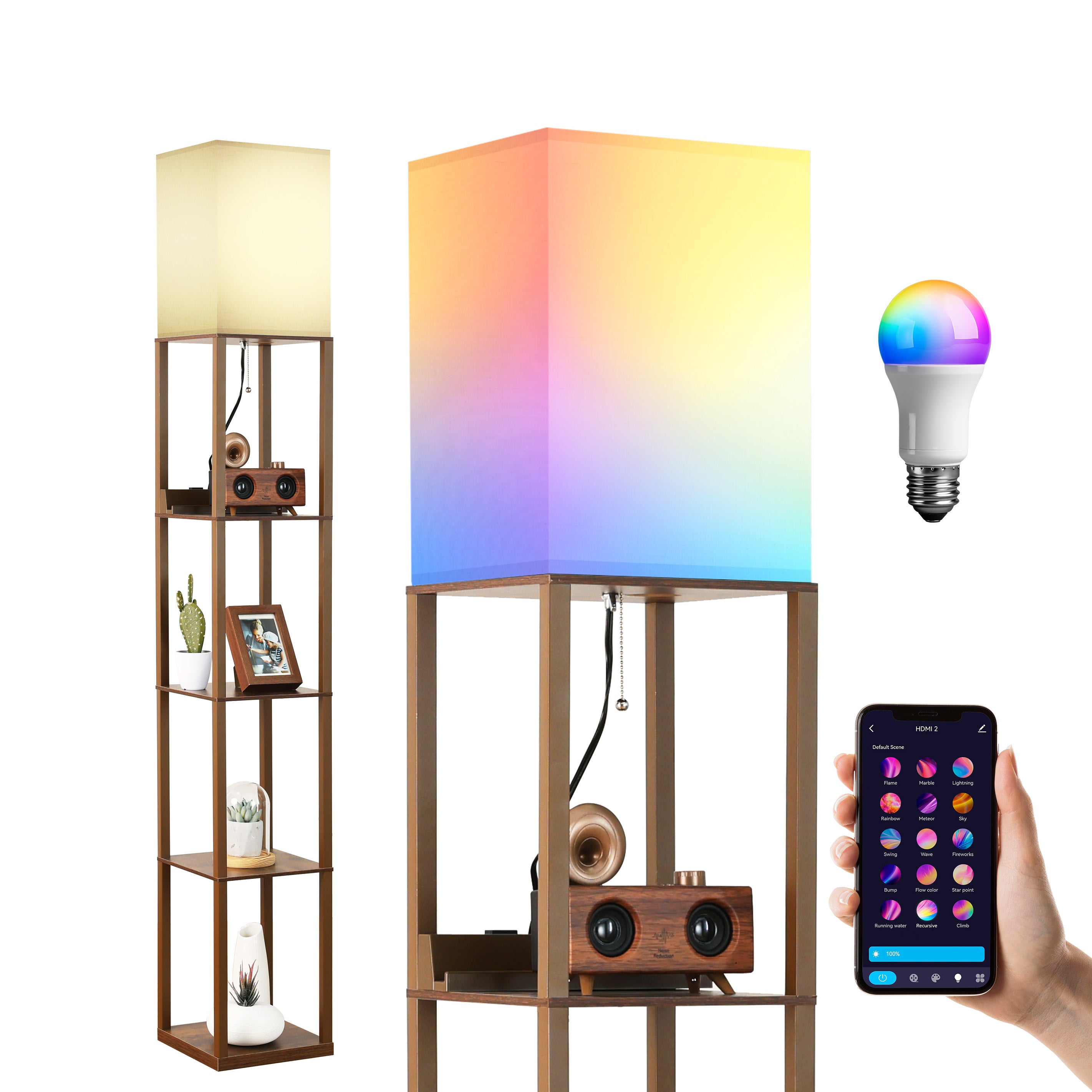 TaoTronics 4-in-1 Smart RGB Floor Lamp with Shelves NB-DL003, Dimmable RGB Solid Standing Lamp with Wireless Charging