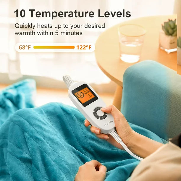 Heated Blanket Throw, Homech Full 72" x 84" Oversized Electric Flannel Blanket with 10 Heating Levels