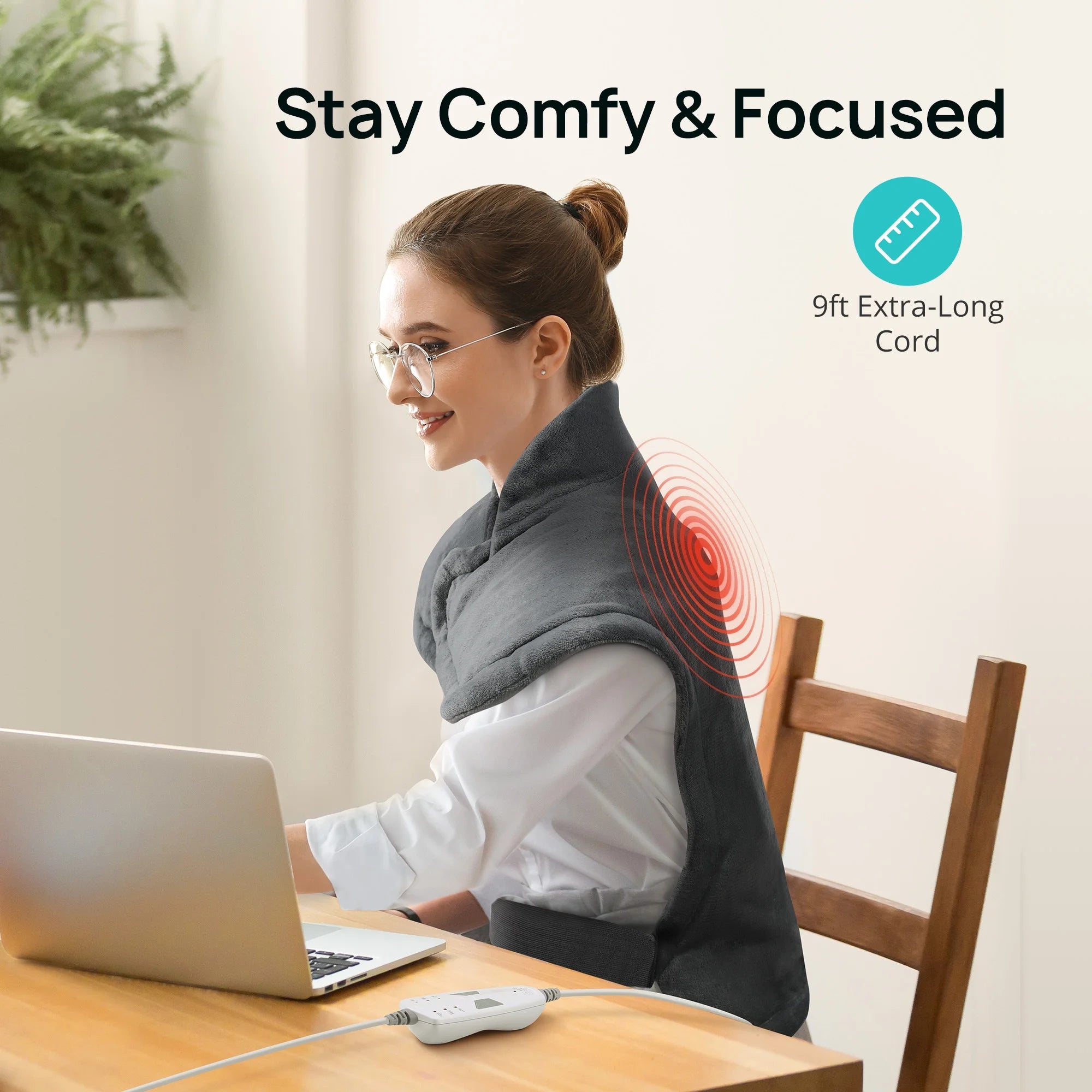 Evajoy Heating Pad for Back Pain Relief, 24" x 29.5" Extra-Large Electric Massager Heating Pad for Neck, Back, Shoulders with 3 Heat Levels, 6 Massage Settings WM