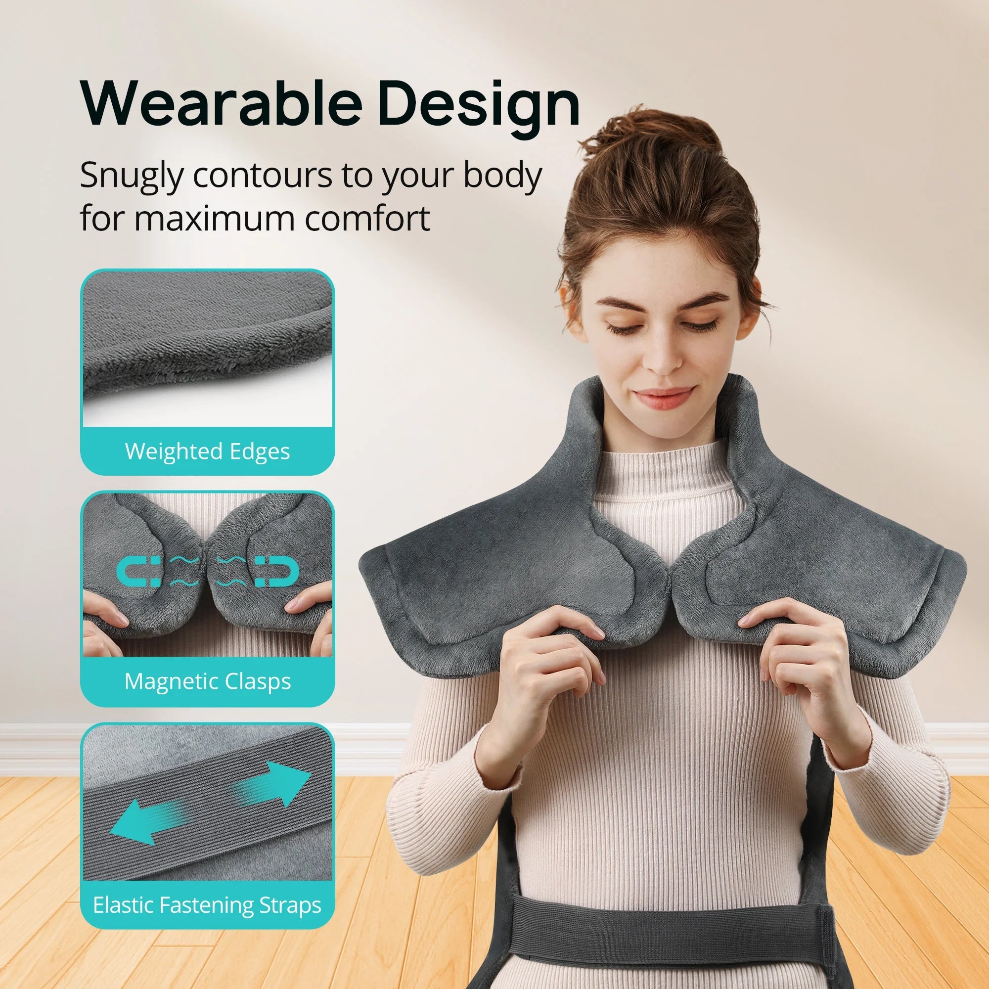 Evajoy Heating Pad for Back Pain Relief, 24" x 29.5" Extra-Large Electric Massager Heating Pad for Neck, Back, Shoulders with 3 Heat Levels, 6 Massage Settings WM