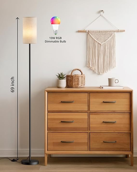 Smart RGB Floor Lamp 69", Dimmable Standing Lamp with Foot Switch, Alexa & App Control, Adjustable Brightness & Color Changing RGB Light