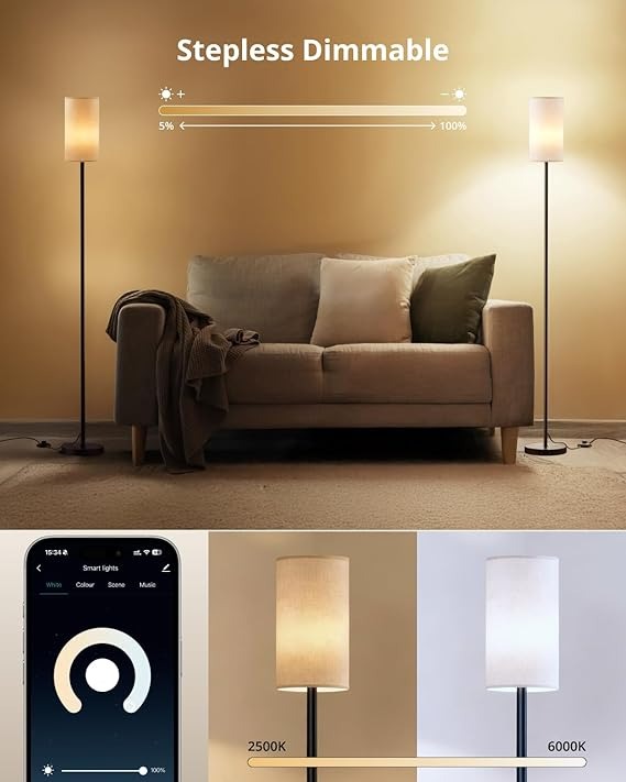 Smart RGB Floor Lamp 69", Dimmable Standing Lamp with Foot Switch, Alexa & App Control, Adjustable Brightness & Color Changing RGB Light