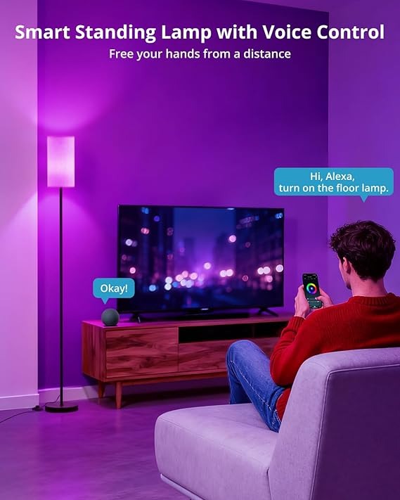 Smart RGB Floor Lamp 69", Dimmable Standing Lamp with Foot Switch, Alexa & App Control, Adjustable Brightness & Color Changing RGB Light