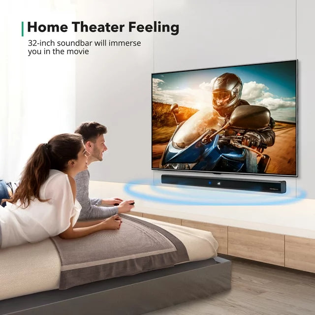 Wireless Bluetooth 5.3 Sound Bar TV Speaker with 3 Equalizer Modes - Opt/AUX/ARC Connection, Remote Control, Wall Mountable - Enhance Your TV and PC Audio Experience