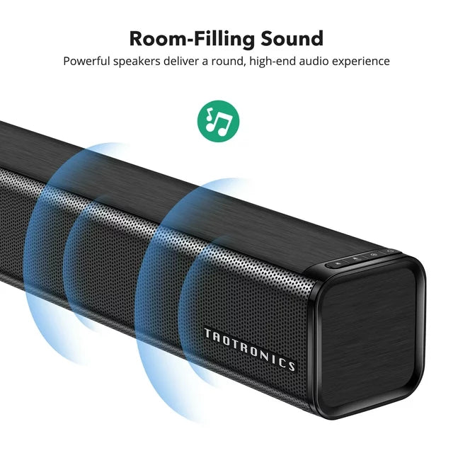 Wireless Bluetooth 5.3 Sound Bar TV Speaker with 3 Equalizer Modes - Opt/AUX/ARC Connection, Remote Control, Wall Mountable - Enhance Your TV and PC Audio Experience