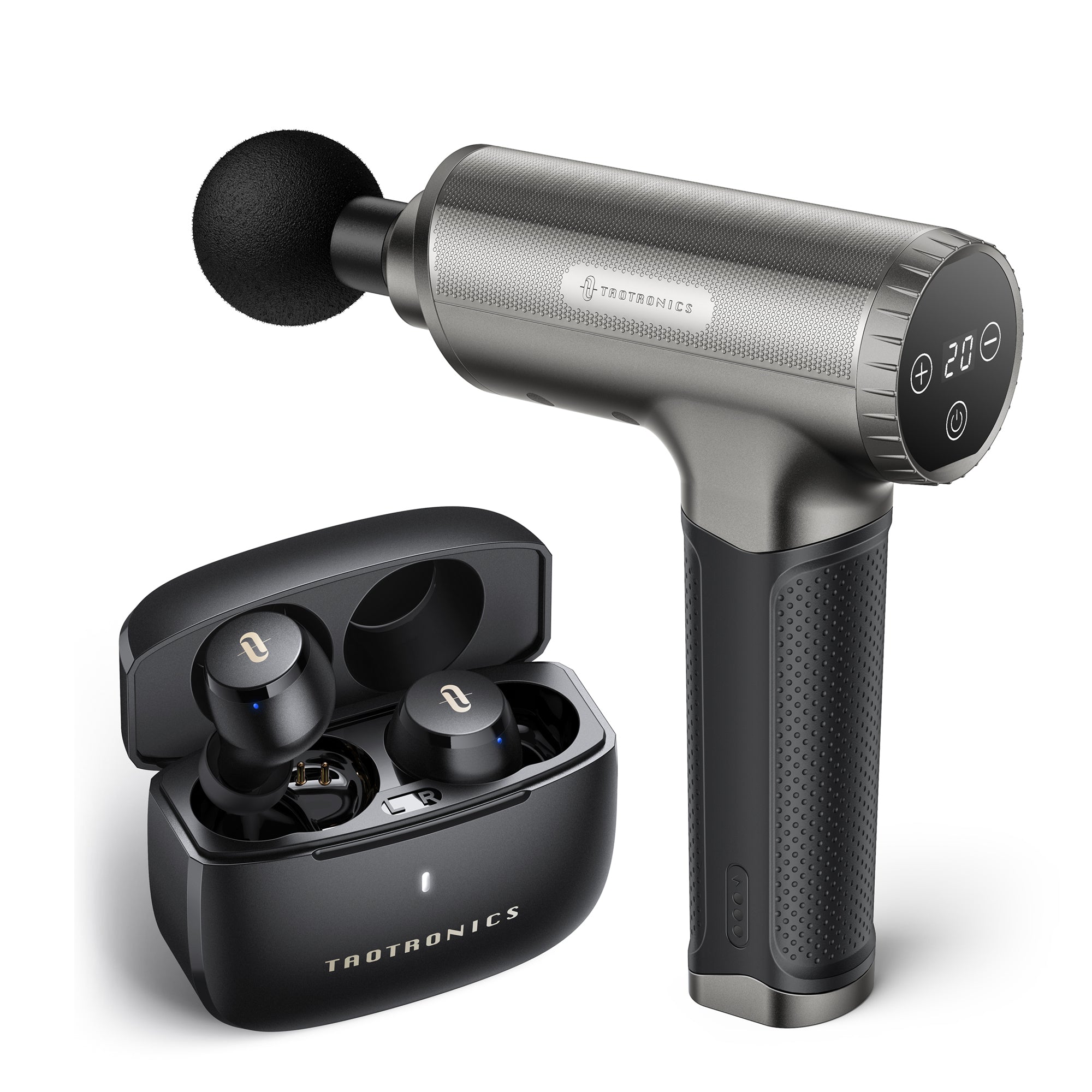 TaoTronics | Massage Gun TT-PCA004 & Bluetooth Earbuds TT-BH097 Bundle
