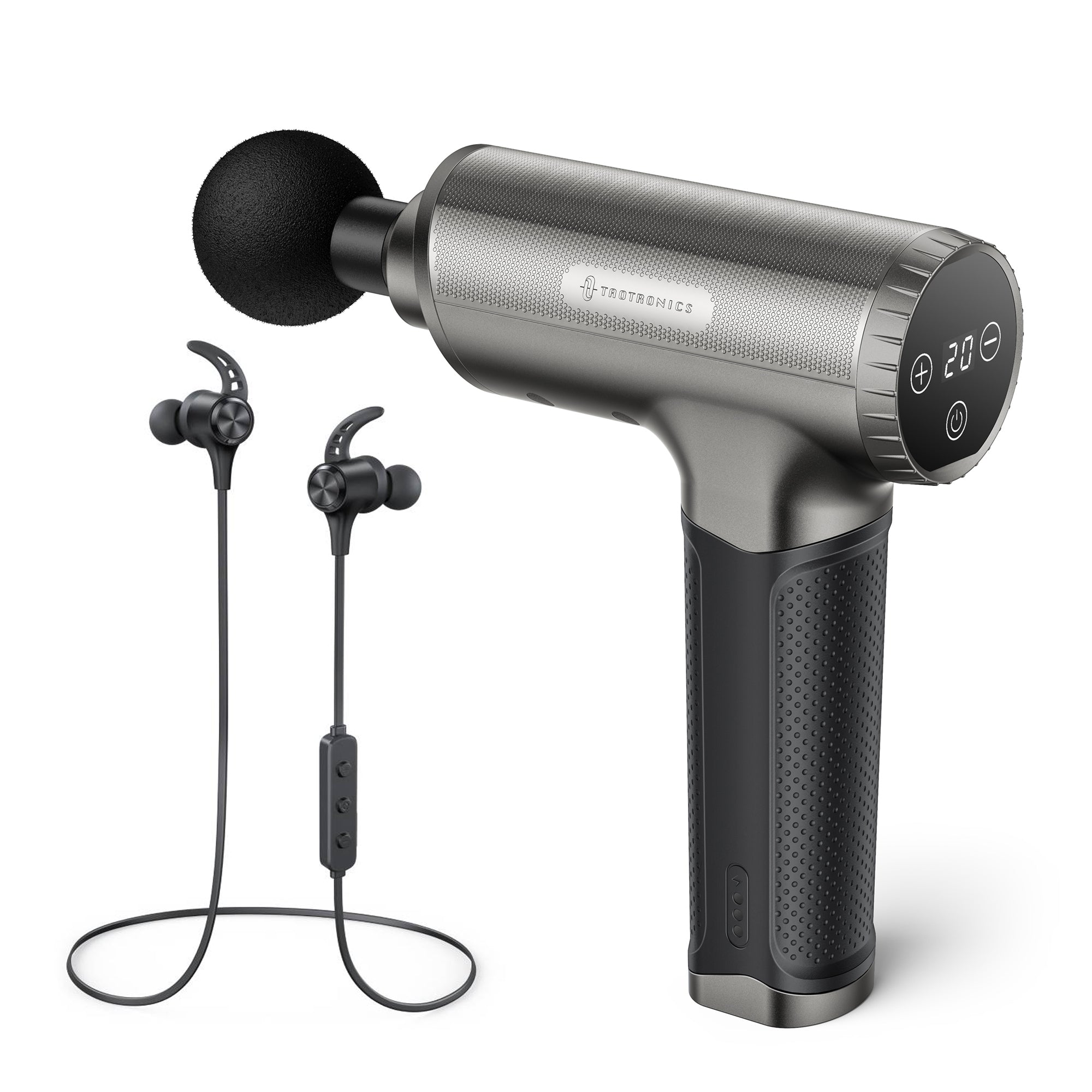 TaoTronics | Massage Gun TT-PCA004 & Bluetooth Earbuds ET-BH032 Black Bundle