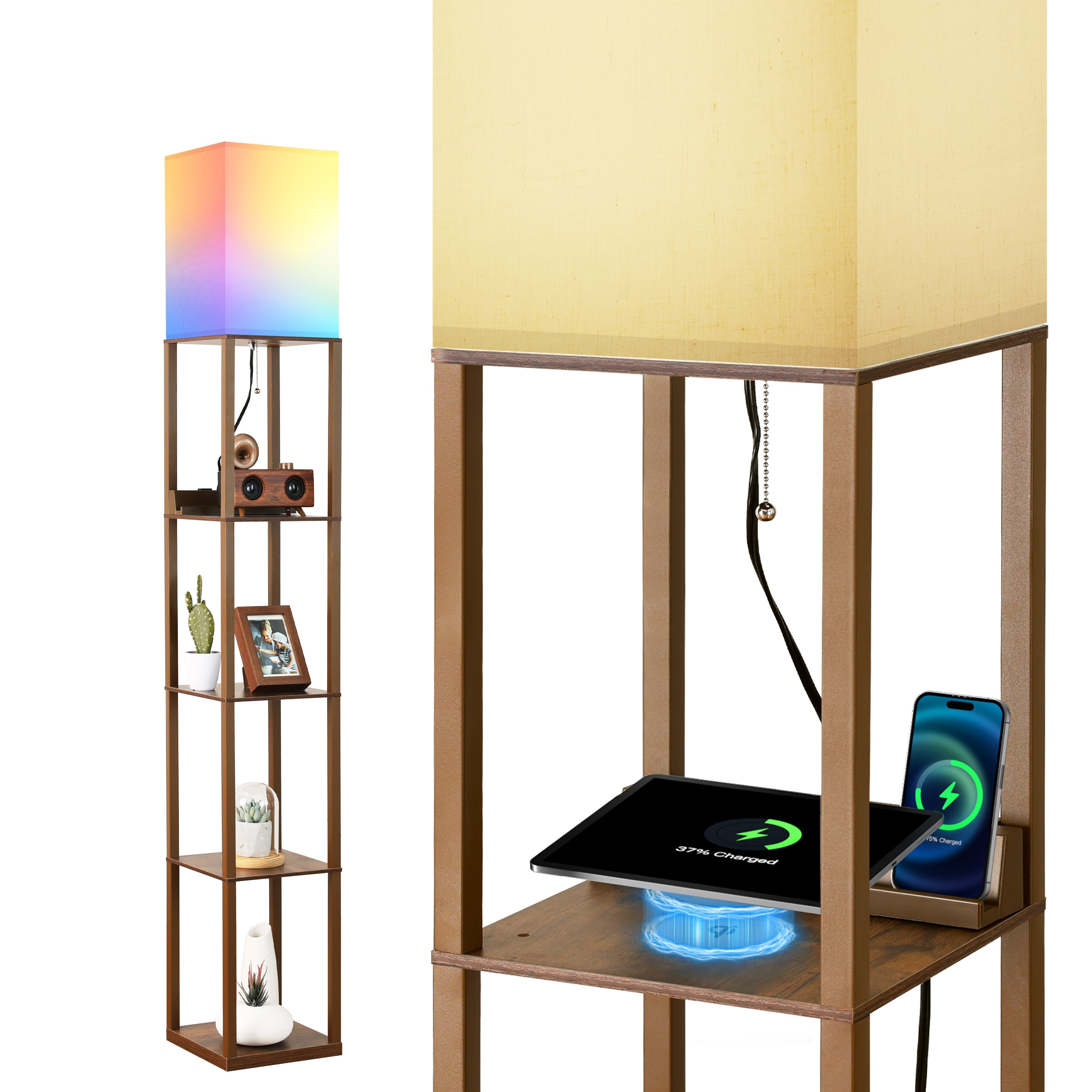 TaoTronics 4-in-1 Smart RGB Floor Lamp with Shelves NB-DL003, Dimmable RGB Solid Standing Lamp with Wireless Charging