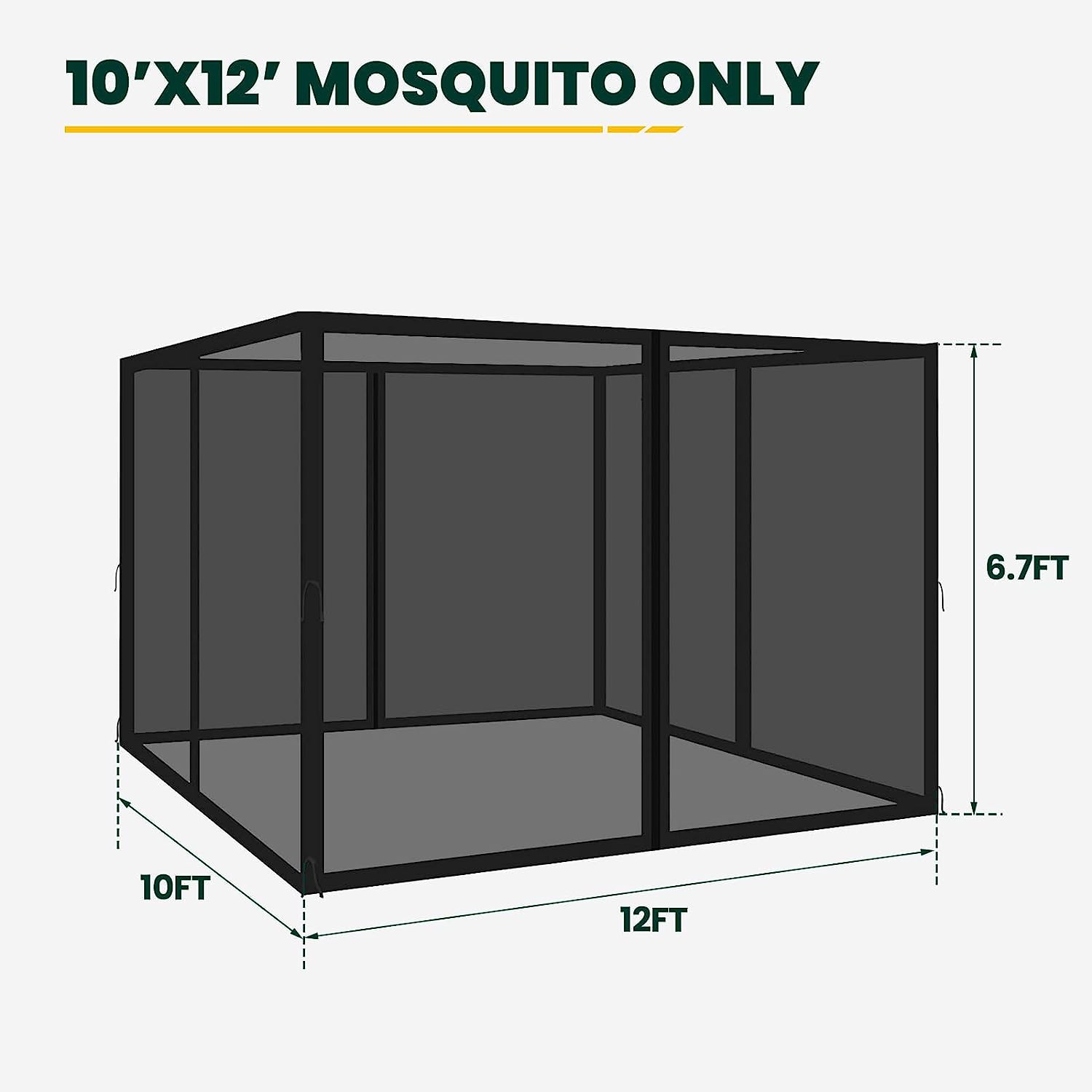 OLILAWN 10' x 12' Gazebo Universal Replacement Mosquito Netting,  Outdoor 4-Panel Sidewall Curtain