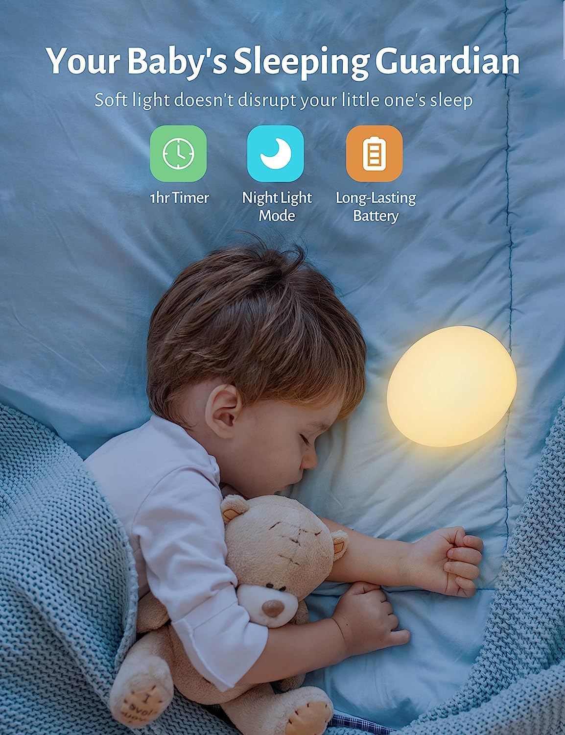 Night Light for Kids, Baby Night Light with 8 Color Changing Mode & Dimming Function, Rechargeable Egg Night Light with 1 Hour Timer&Touch Control, up to 100H