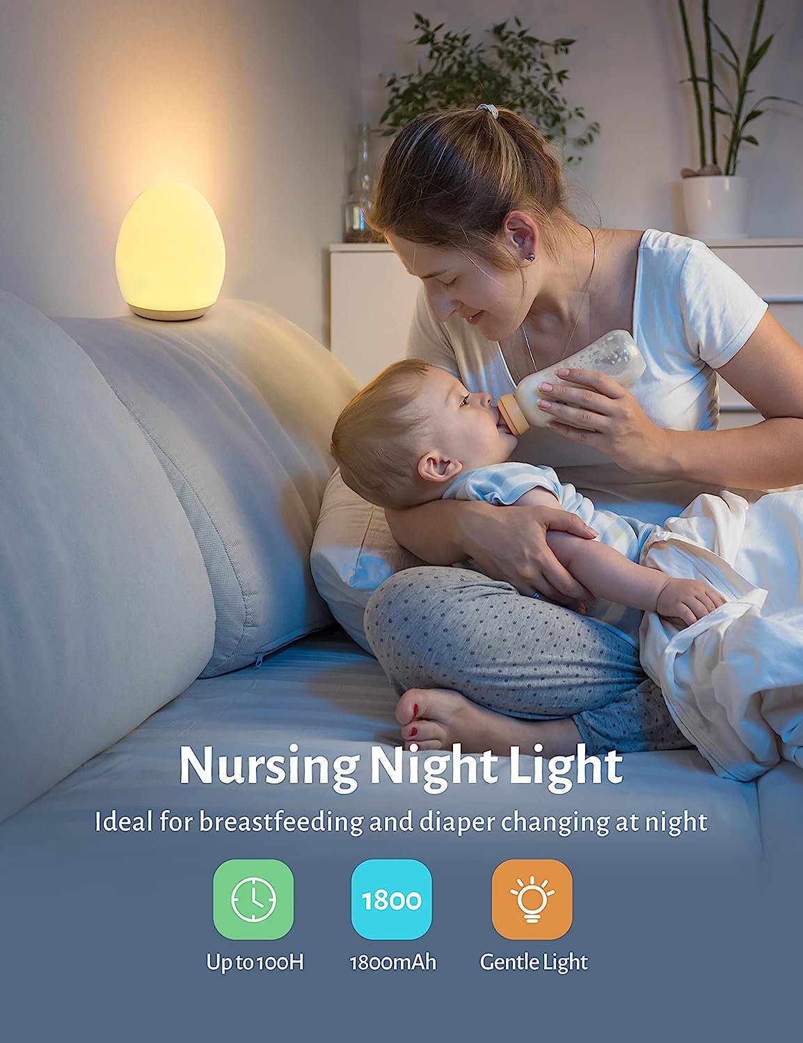 Night Light for Kids, Baby Night Light with 8 Color Changing Mode & Dimming Function, Rechargeable Egg Night Light with 1 Hour Timer&Touch Control, up to 100H