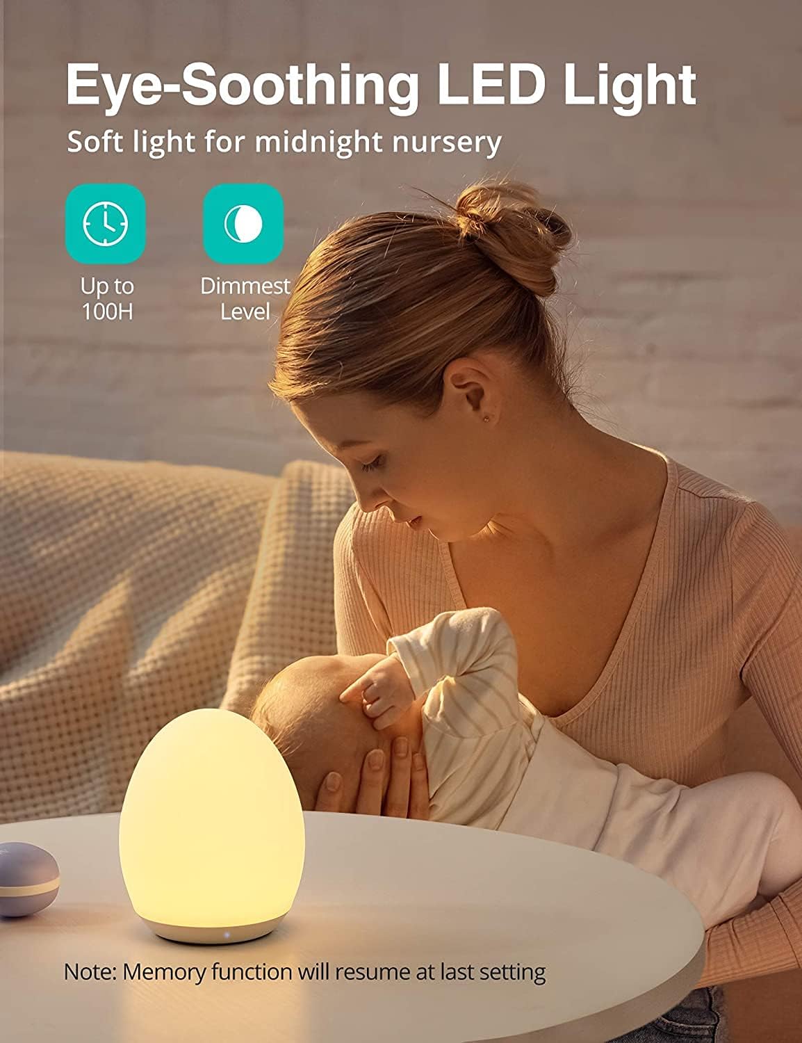 Night Light for Kids, Baby Night Light with 8 Color Changing Mode & Dimming Function, Rechargeable Egg Night Light with 1 Hour Timer&Touch Control, up to 100H