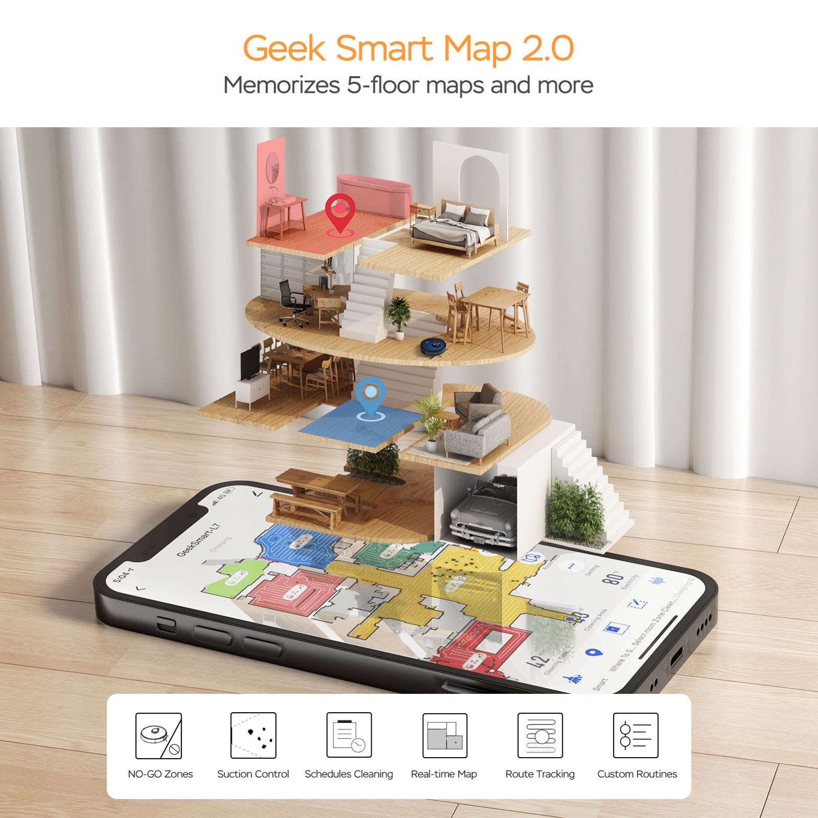 Geek Smart L7 Laser Robot Vacuum Cleaner , LDS Navigation, MAX 2700 PA Suction, Wi-Fi Connected APP