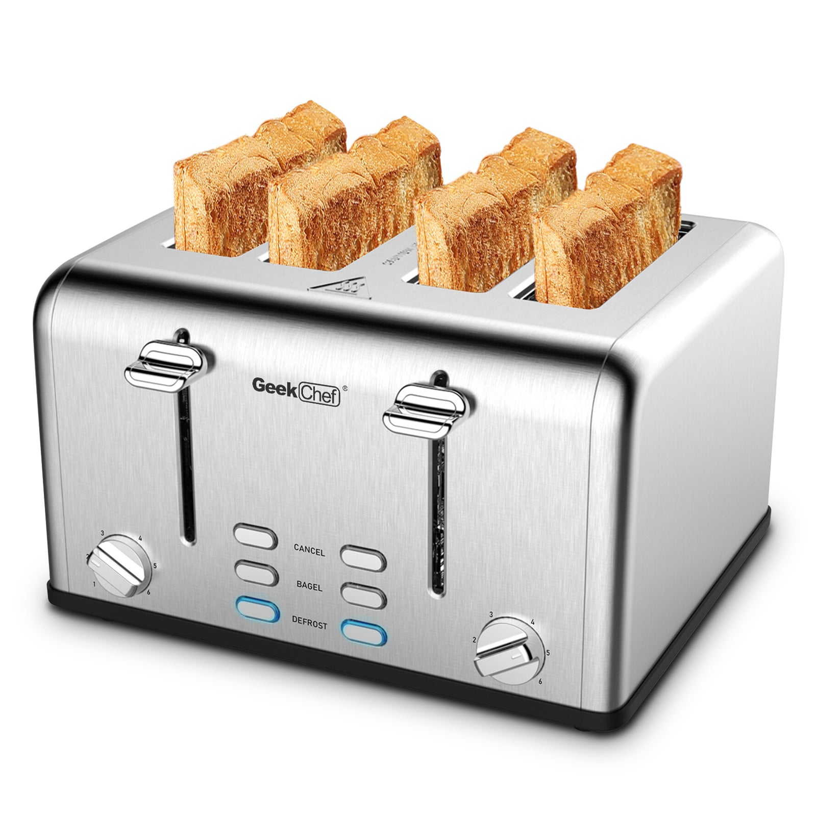 Toaster 4 Slice, Geek Chef Stainless Steel Extra-Wide Slot Toaster with Dual Control Panels of Bagel