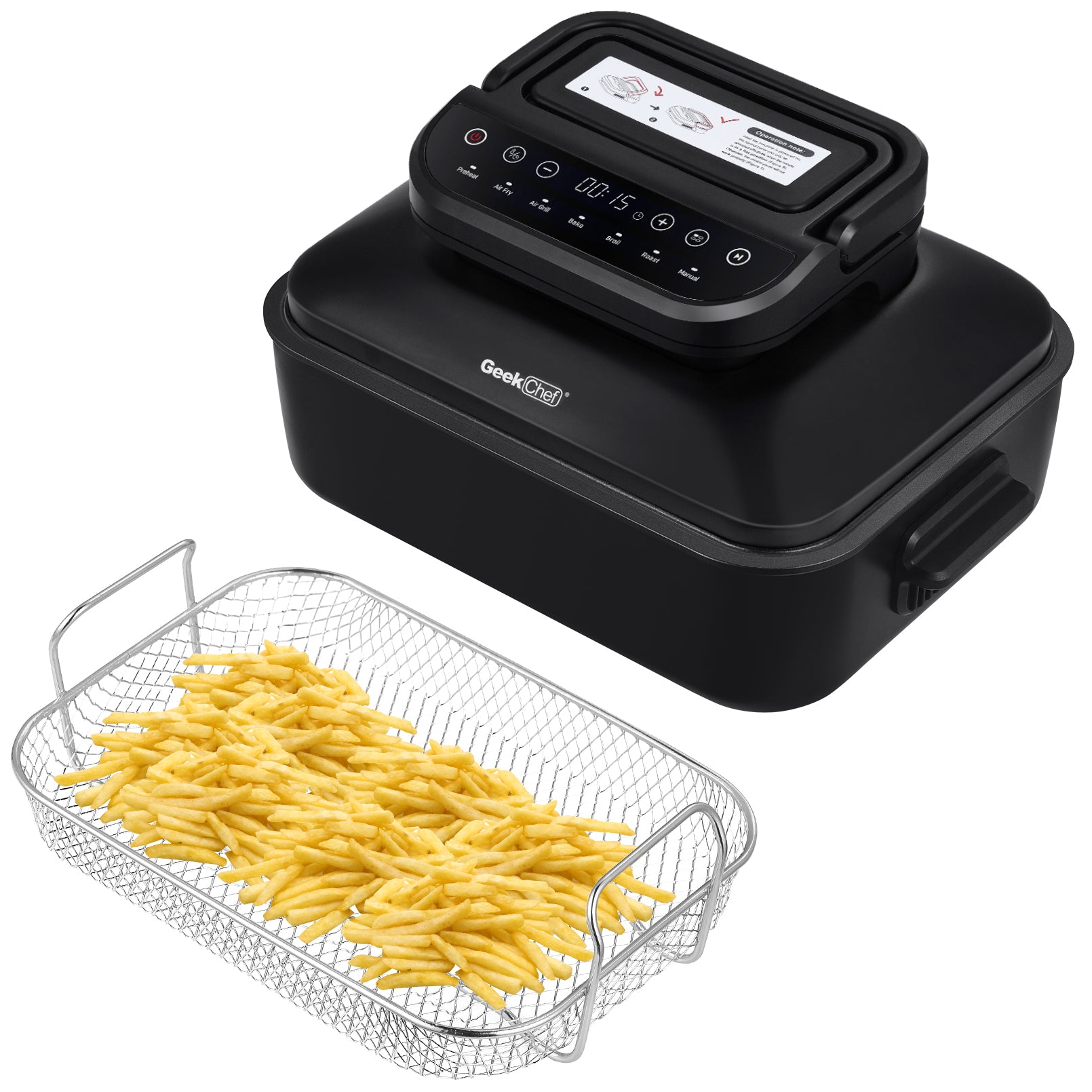 Geek Chef Smokeless Indoor Grill with Air Fry & Non-Stick Plate - 7-in-1, Portable, 6 servings