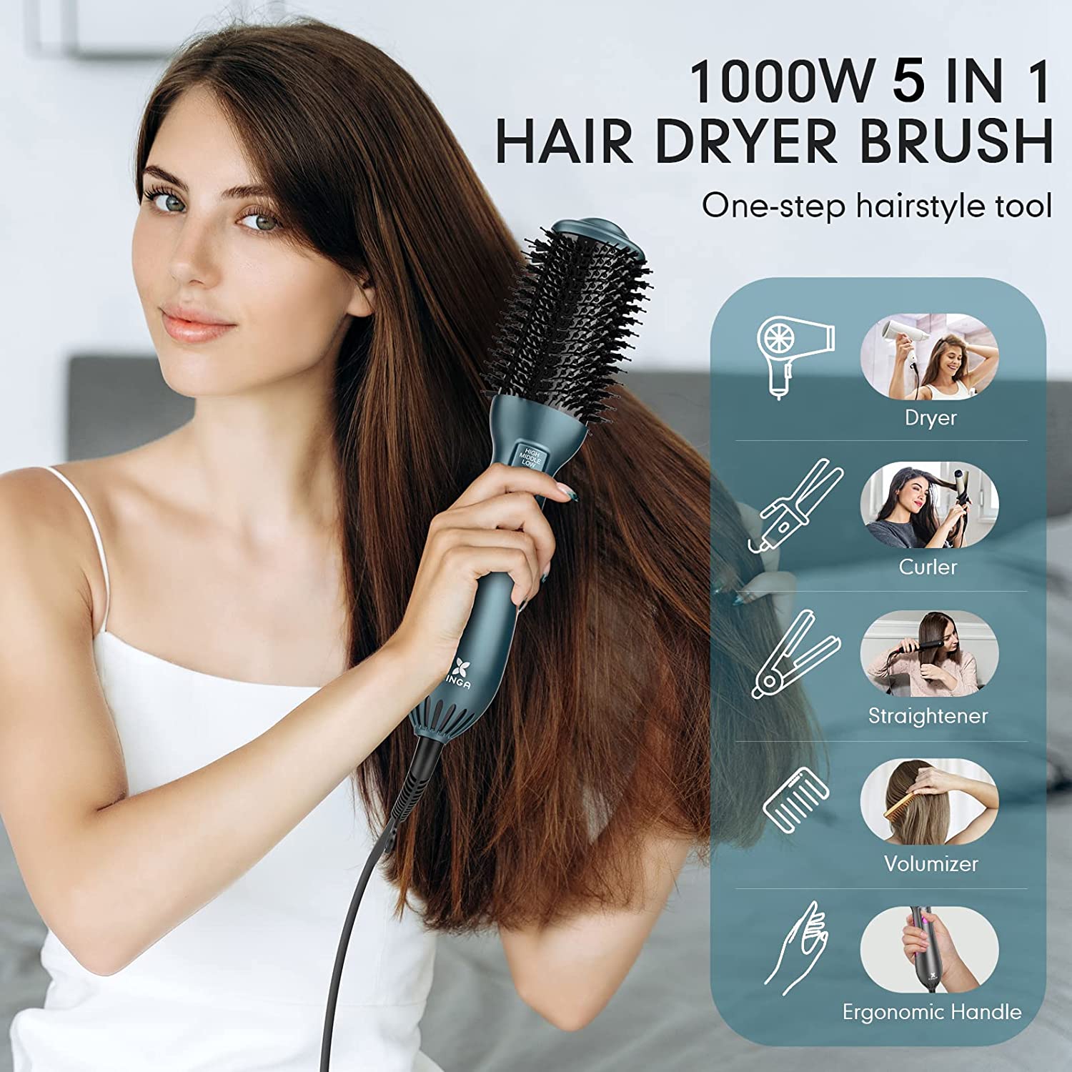 KINGA Hair Dryer Brush In One Blow Dryer Brush Professional Quality Hot Air Brush