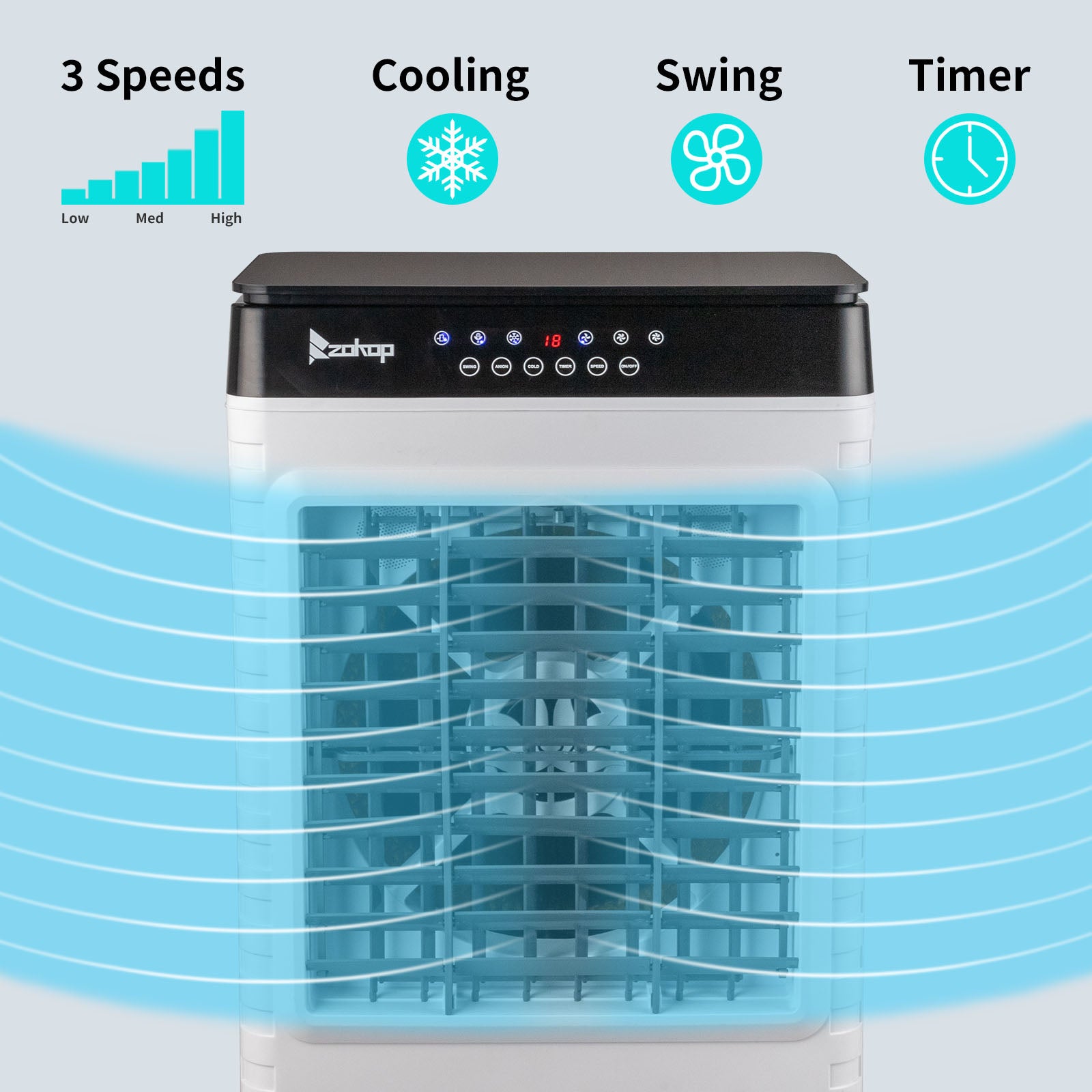 3-in-1 Portable Evaporative Cooler - 2940CFM, Remote Control, 450 Sq.ft, 13.2 Gal, 3 Speeds, 3 Modes, 12H Timer