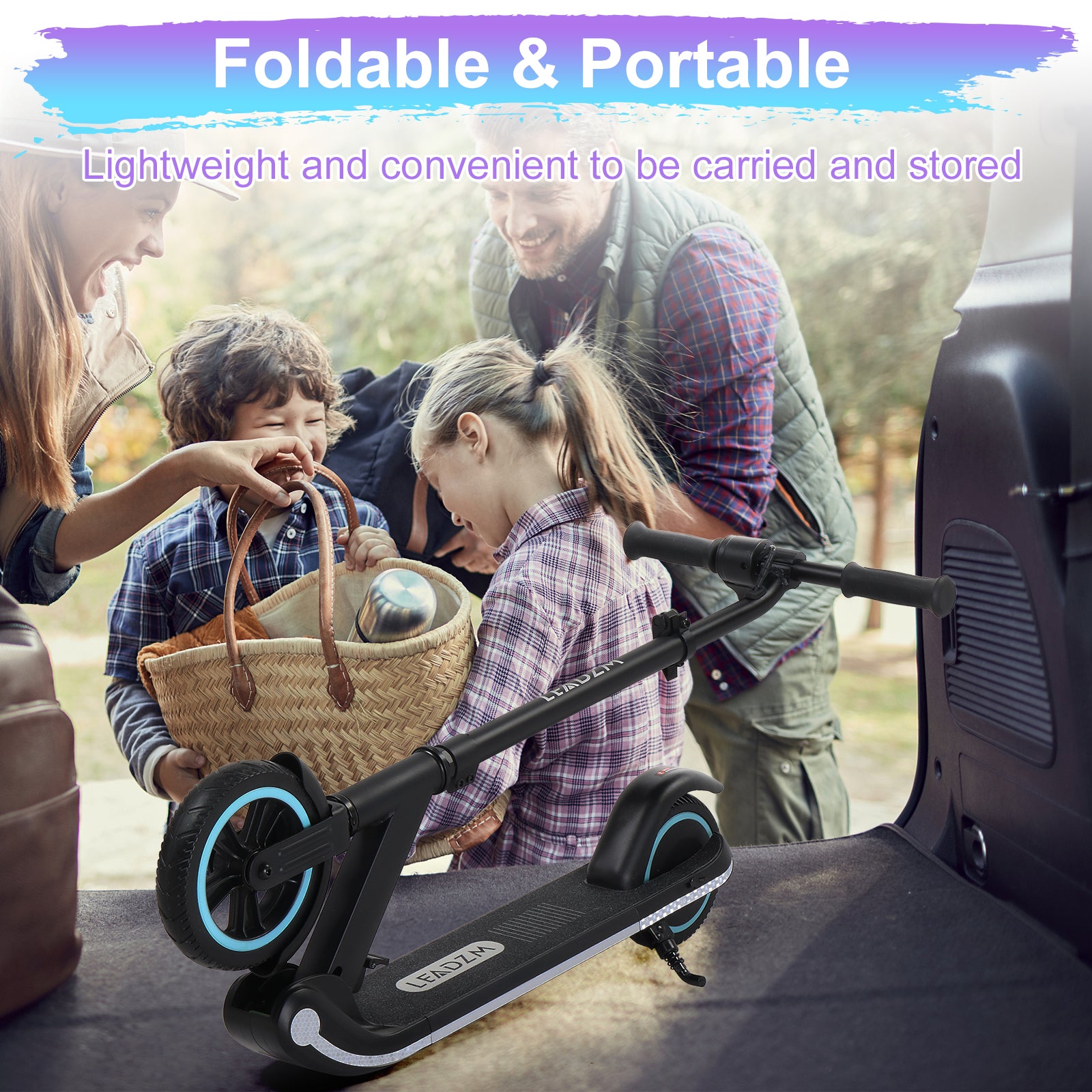 Electric Scooter for Kids Aged 6-14, Hub Motor Max Speed 9.3 mph Kids Scooter with 3 Flashing LEDS