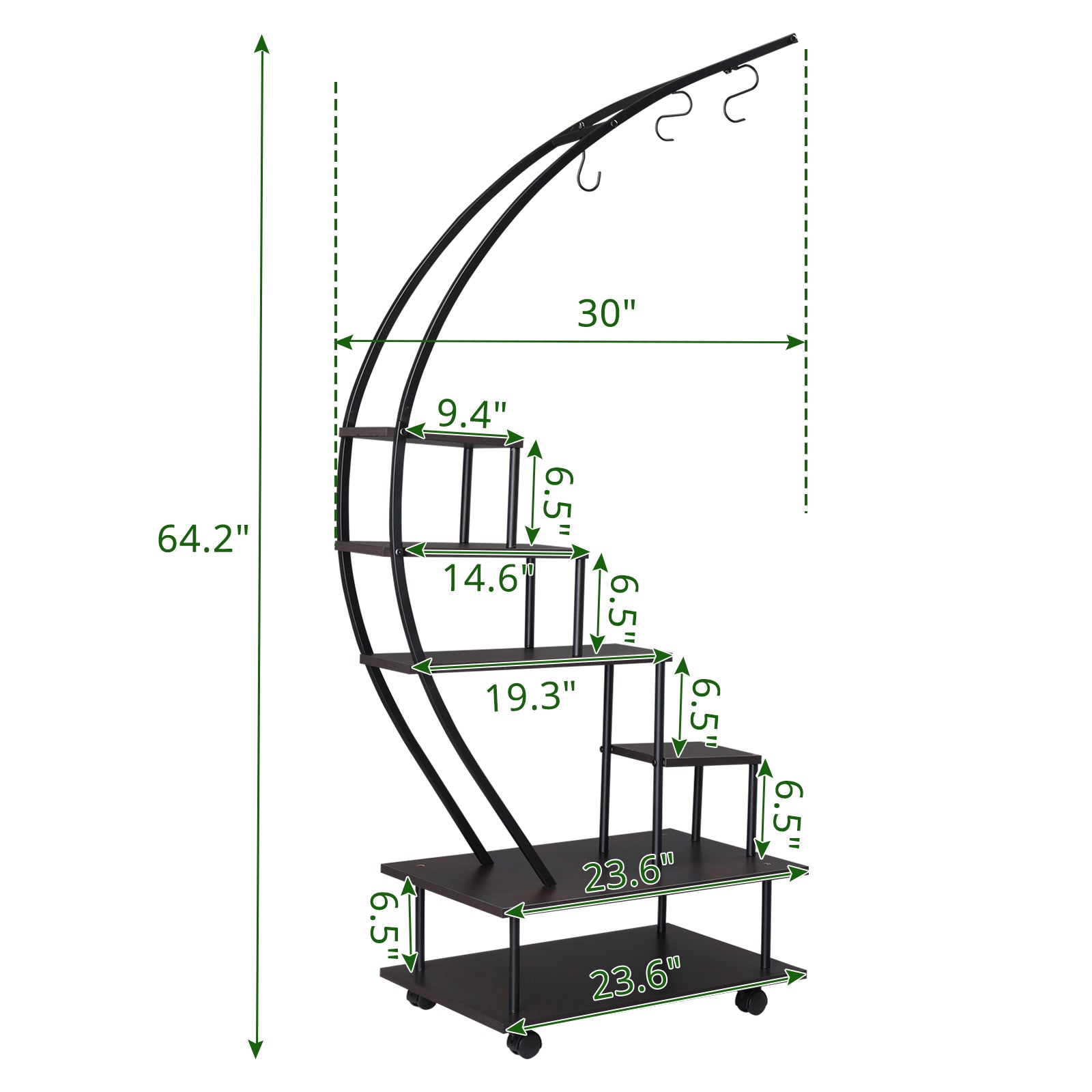 Artisasset 6 Tiers Semicircular Iron Wood With Wheels Iron Planter 1-2PCS