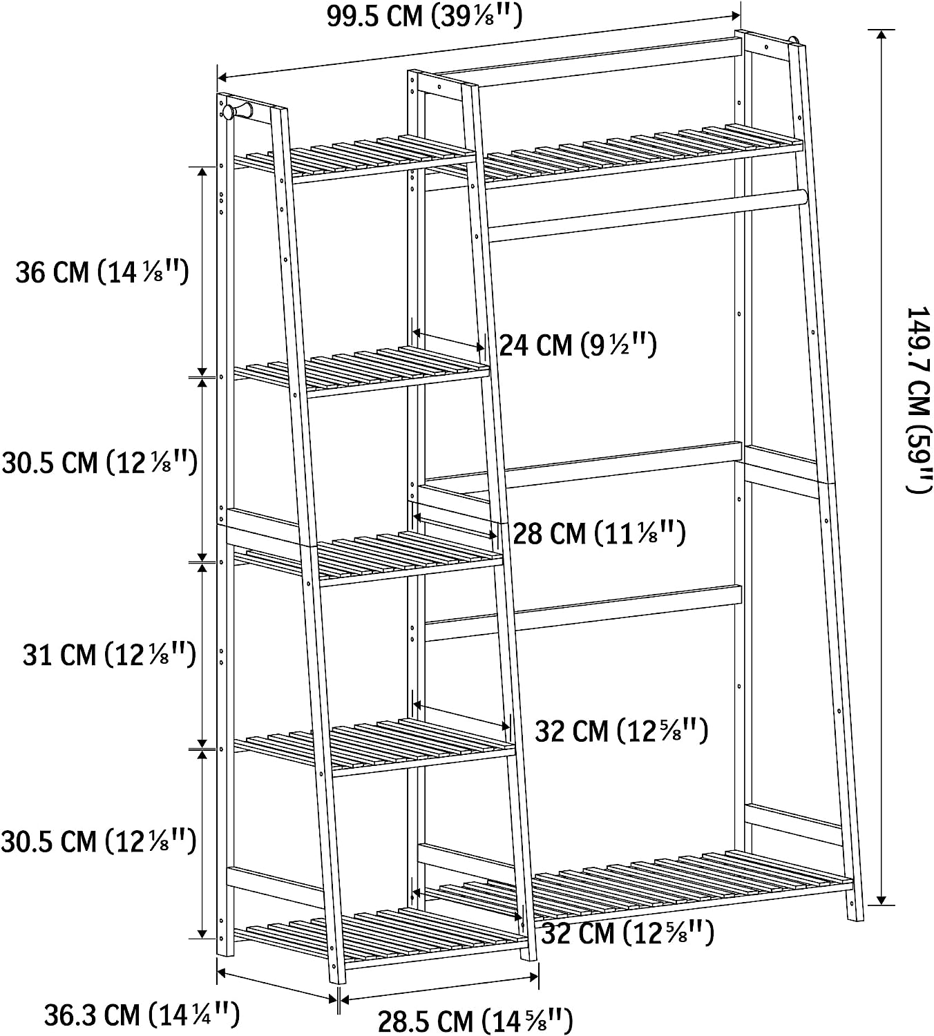 Amboo Garment Rack with Shelves, Clothing Rack for Hanging Clothes, Freestanding Closet Organizer