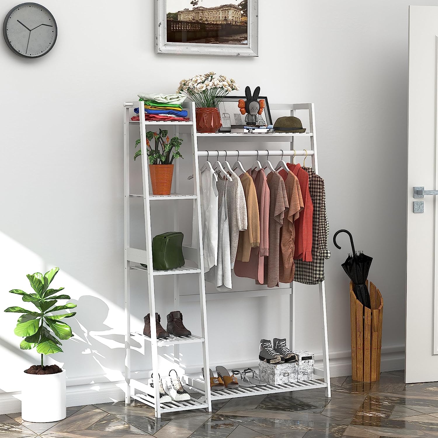 Amboo Garment Rack with Shelves, Clothing Rack for Hanging Clothes, Freestanding Closet Organizer