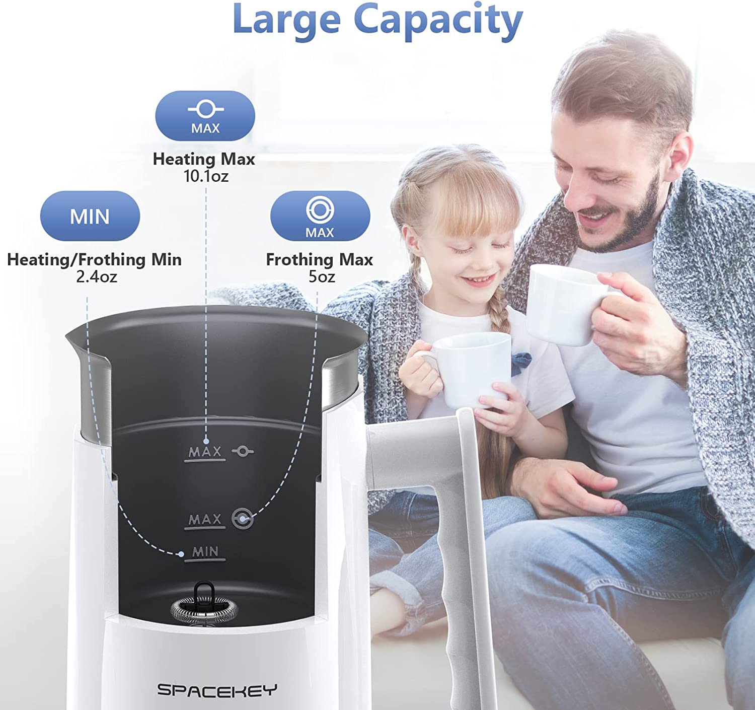Milk Frother,4-in-1 Electric Frother for Coffee,Spacekey 10.1oz Milk Frother and Steamer,Milk Warmer Heats up to 167℉