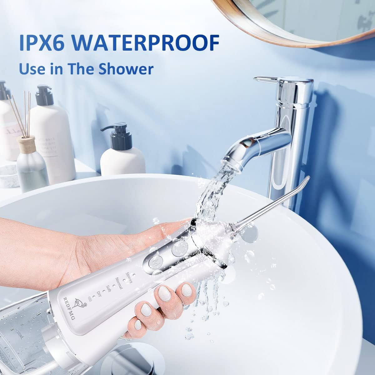 Water Flosser Cordless, Portable Teeth Cleaner with 4 Modes 5 Jets, 300ML Water Tank, IPX6