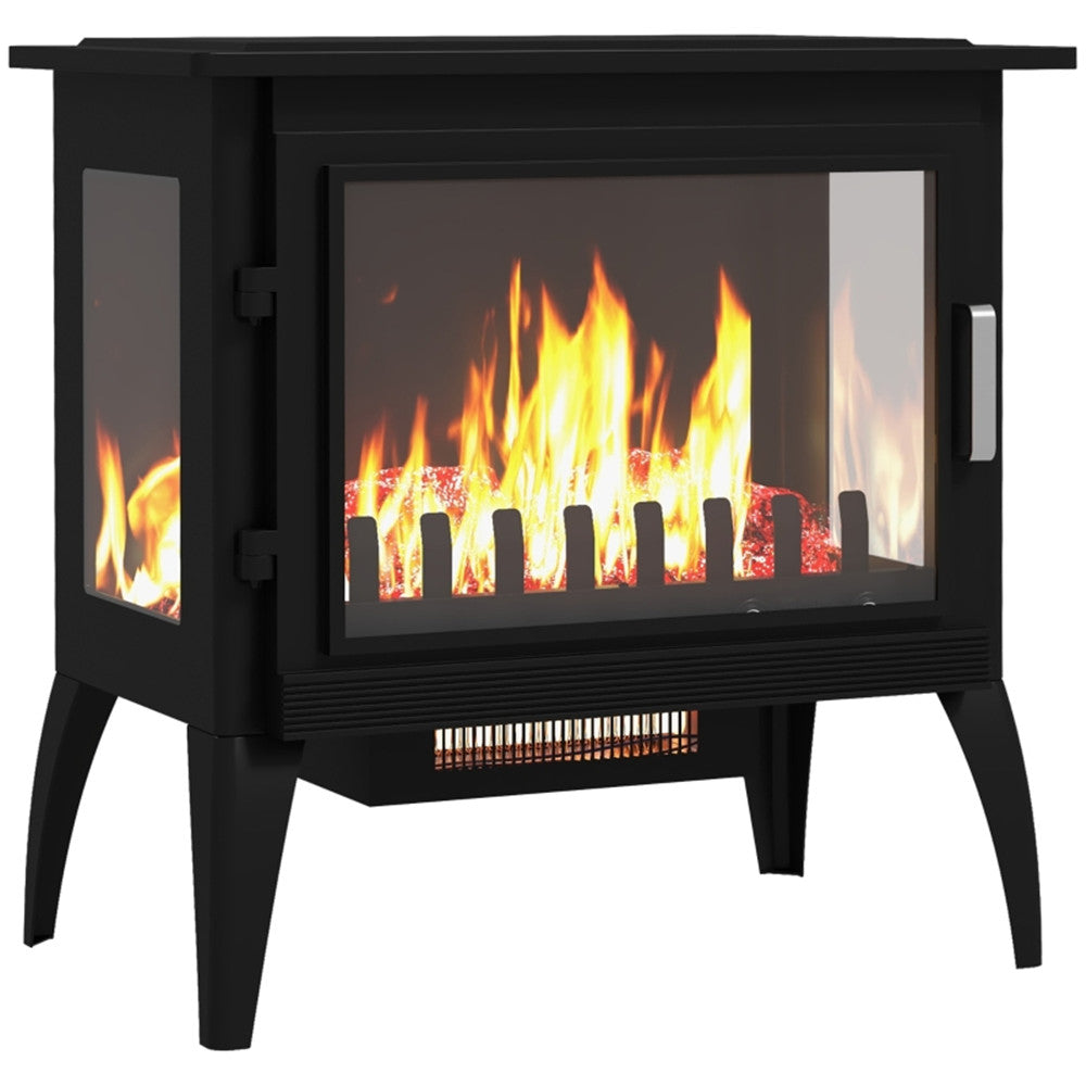 1000W/1500W 24" Electric Fireplace Stove, Freestanding Fireplace Heater with Realistic Flame