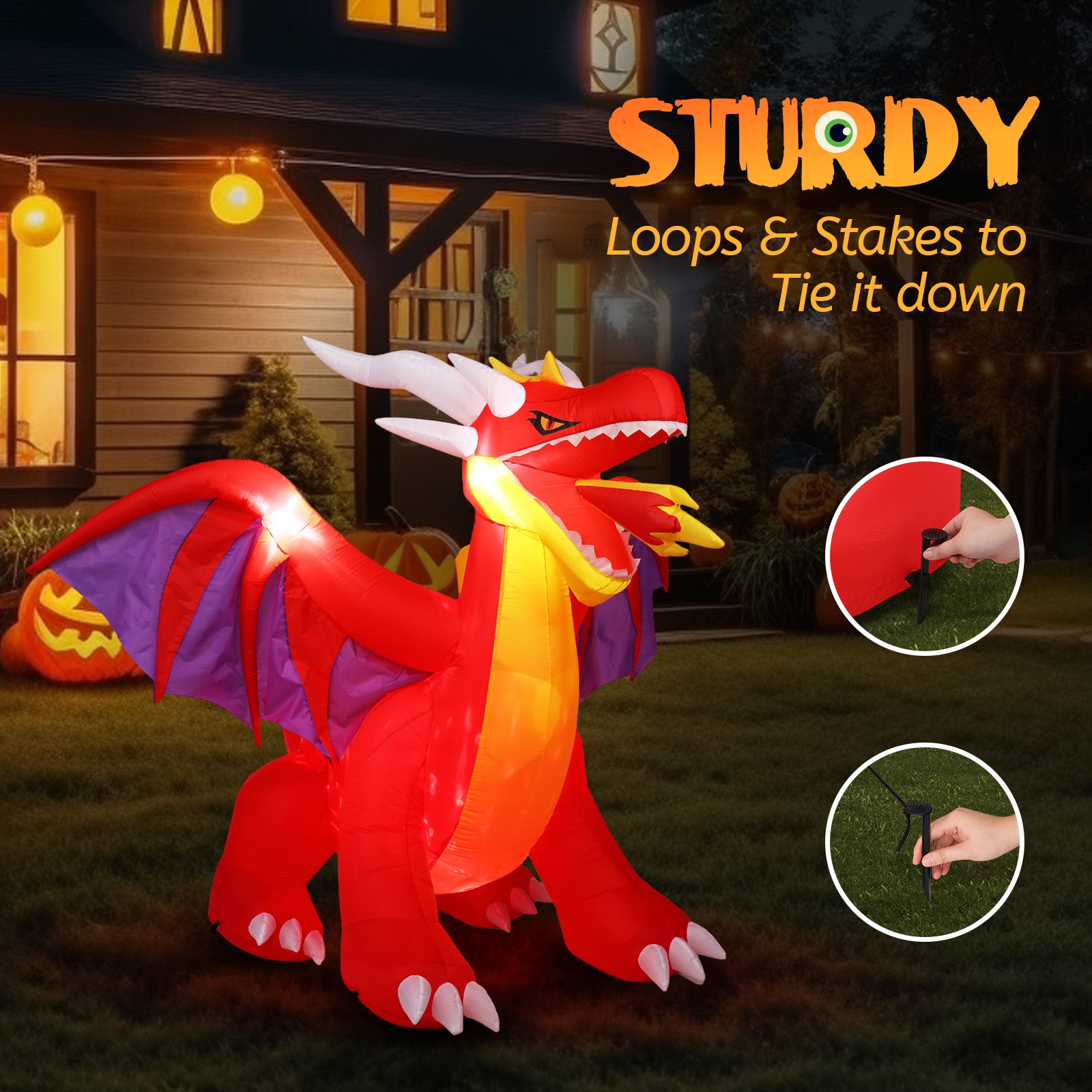 6ft fire dragon 3pcs LED String Lights Inflatable Halloween Decoration