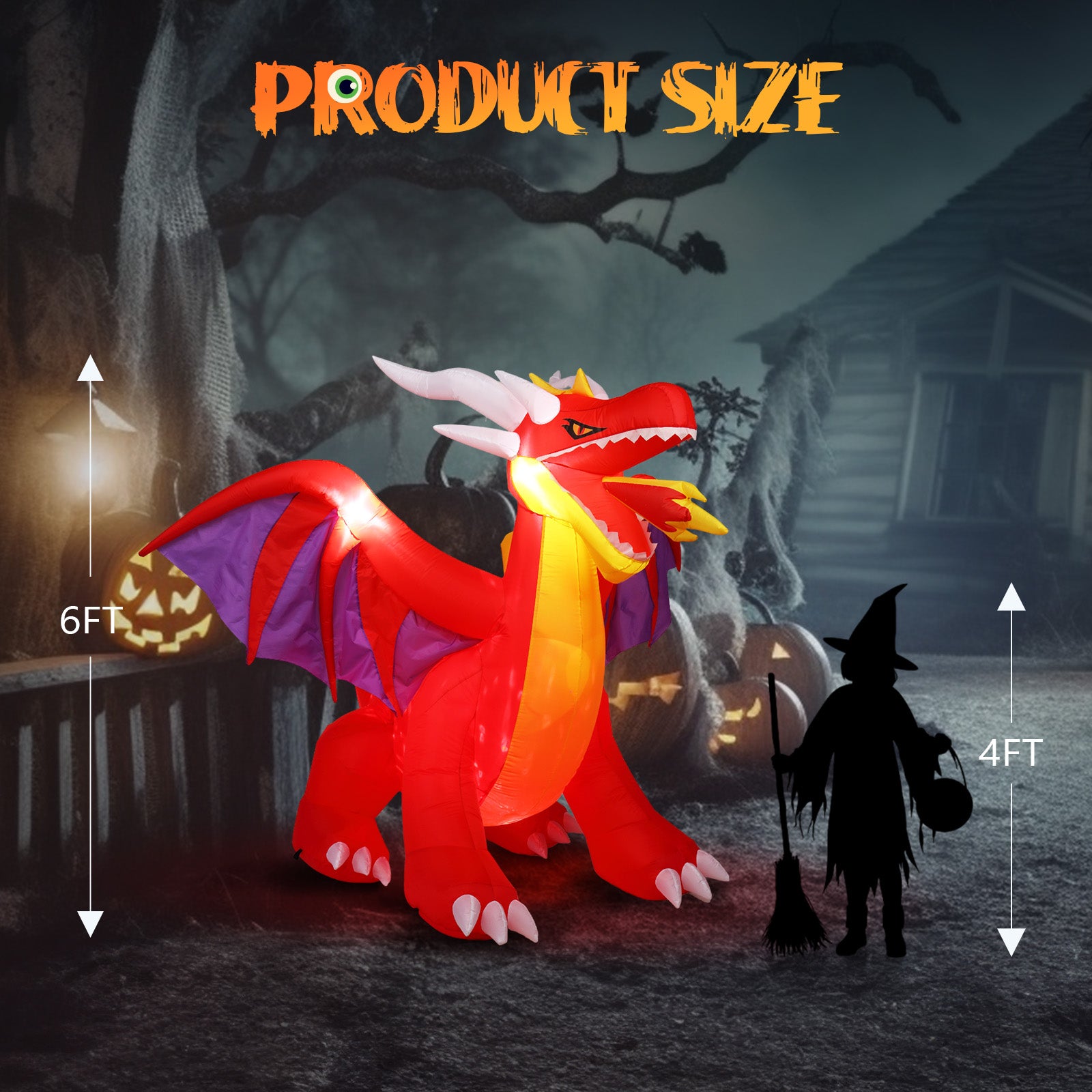 6ft fire dragon 3pcs LED String Lights Inflatable Halloween Decoration